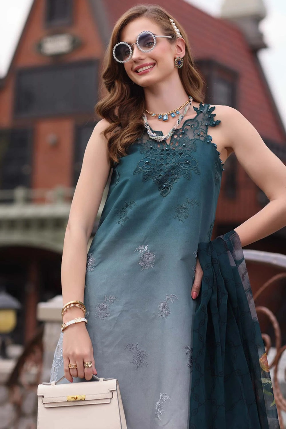 Noor By Saadia Asad Embroidered Lawn Eid Festive'26 D10- Teal Ombre - TC-1573