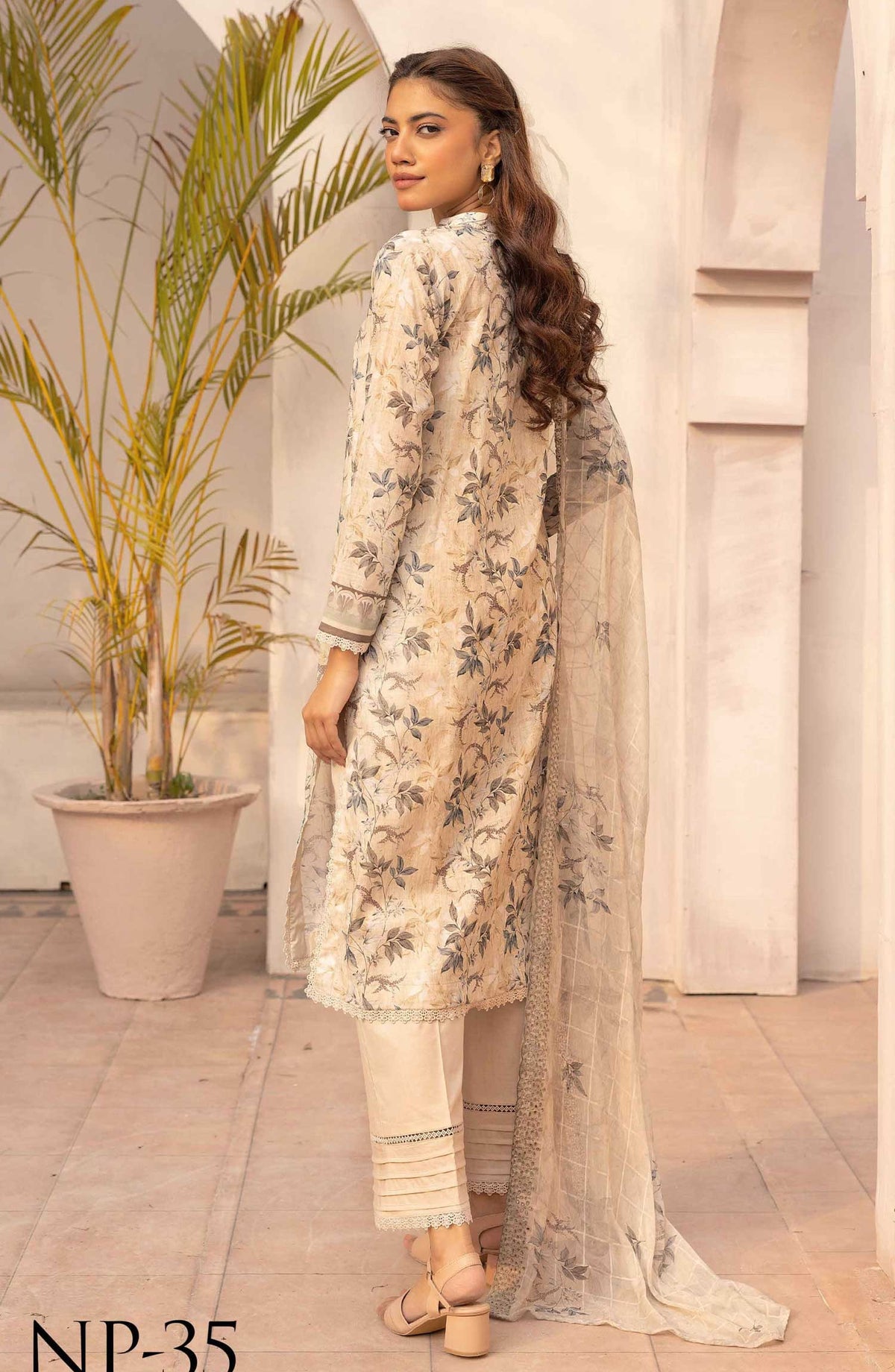 Pastels by Nur Embroidered Lawn Unstitched 3 Piece Suit - NP-35 - NUR25PL - Beige - Summer Collection