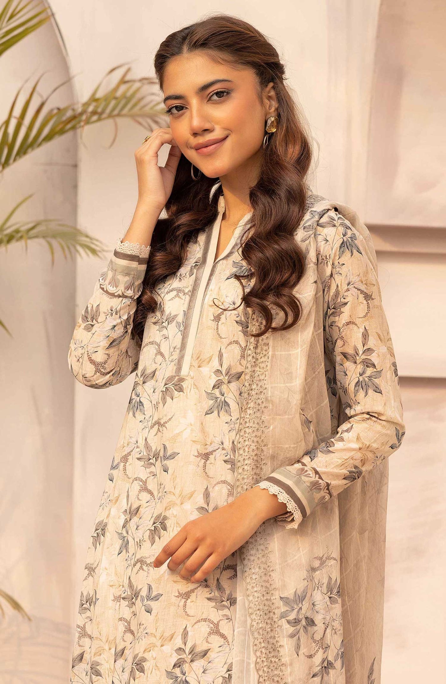 Pastels by Nur Embroidered Lawn Unstitched 3 Piece Suit - NP-35 - NUR25PL - Beige - Summer Collection