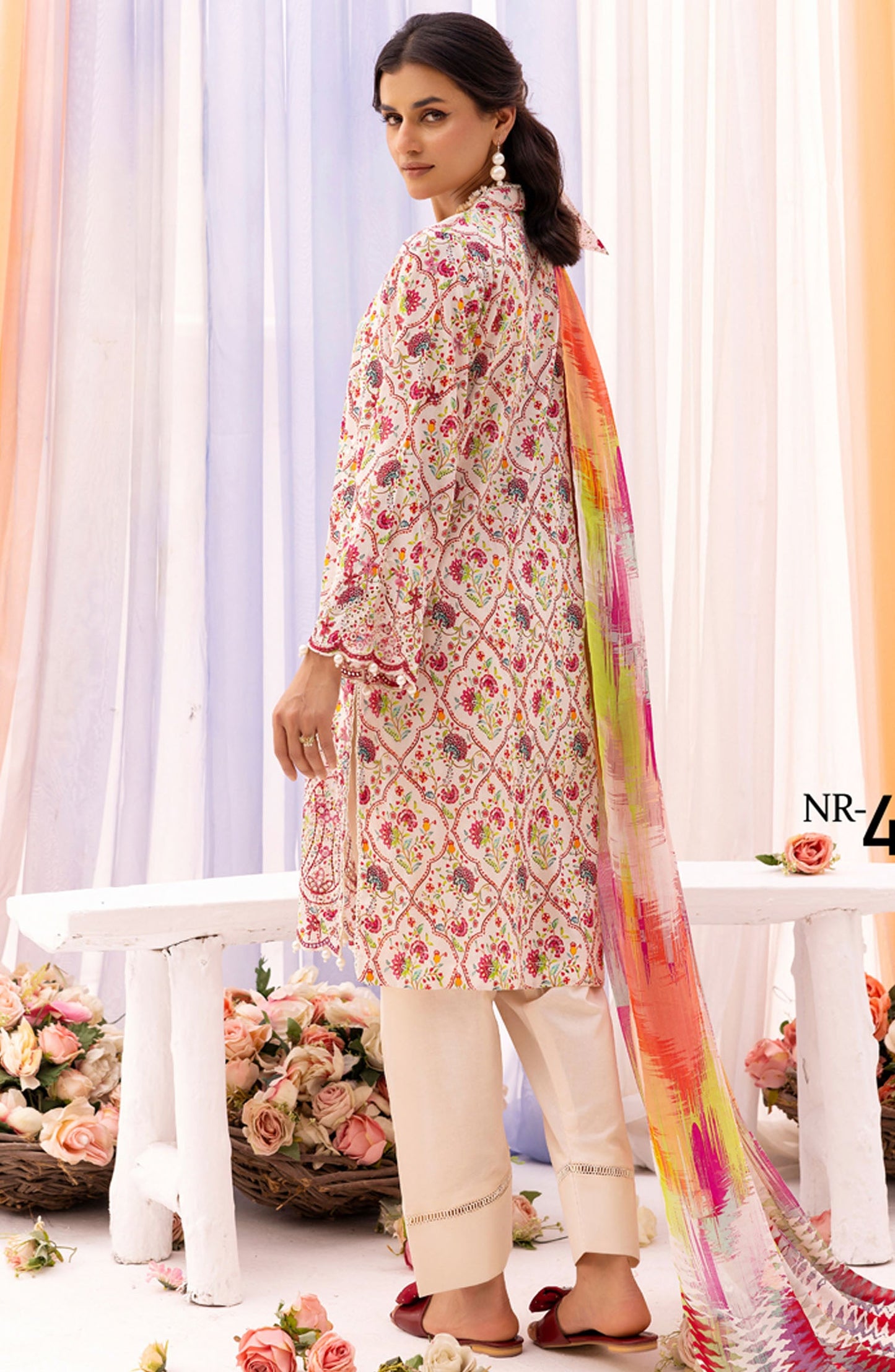 RangRez by NUR Embroidered Lawn Unstitched 3 Piece Suit - NR-407 - NUR25RRL - Off White - Summer Collection