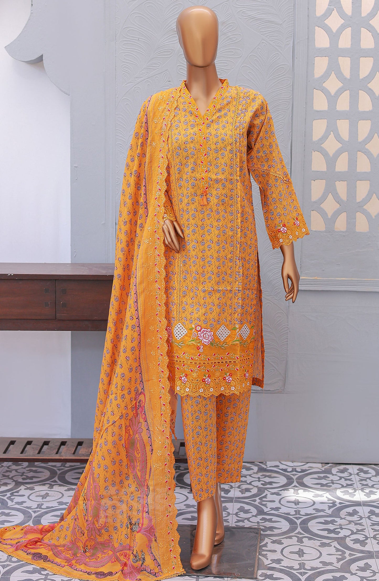 Oswah by Suntex Printed Chikankari Stitched 3 Piece Suit - OS-2532K - SS25OSE - Gold - Summer Collection