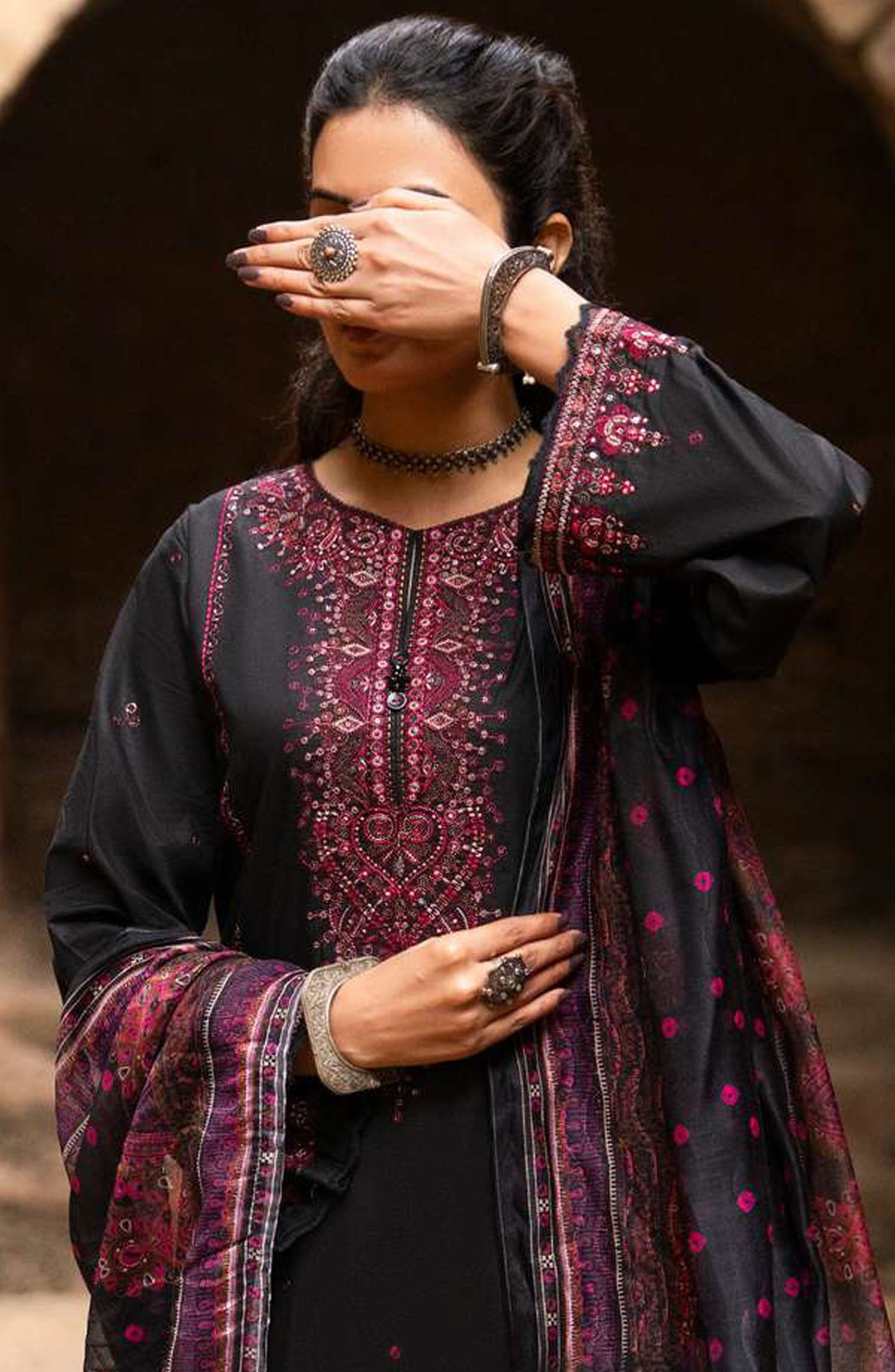 Sky Stories by Casual Lite Embroidered Cotton Lawn Stitched 3 Piece Suit - Outfit-03 - CL25SS - Black - Summer Collection