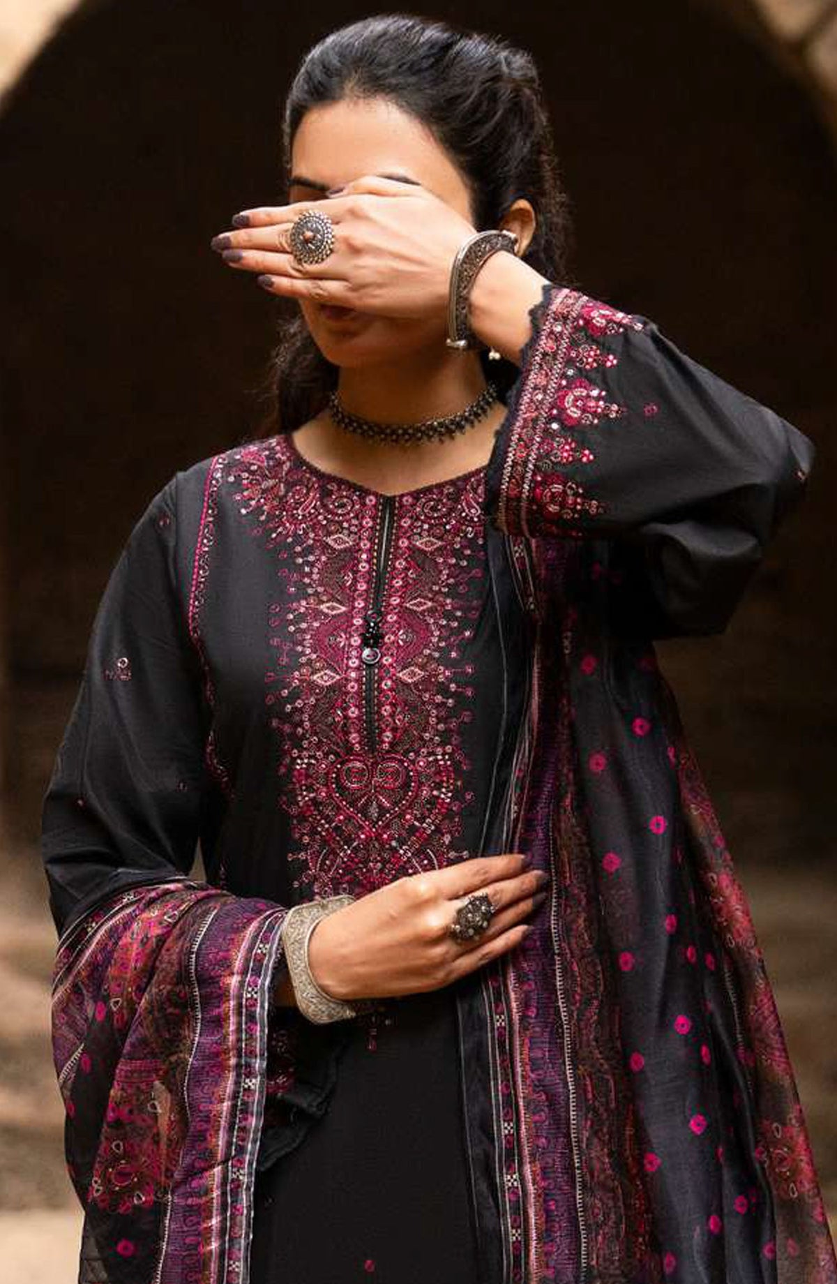 Sky Stories by Casual Lite Embroidered Cotton Lawn Stitched 3 Piece Suit - Outfit-03 - CL25SS - Black - Summer Collection