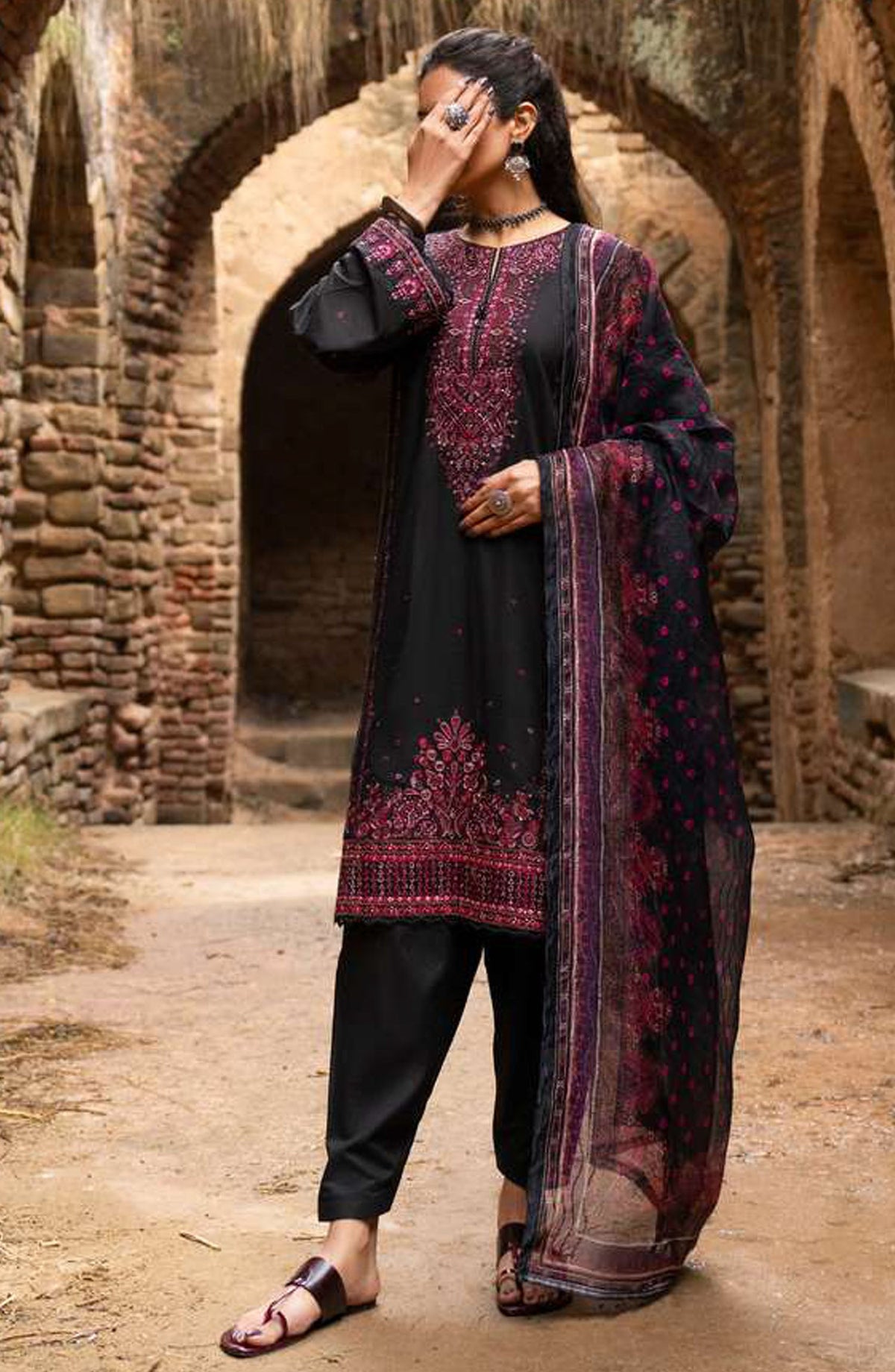 Sky Stories by Casual Lite Embroidered Cotton Lawn Stitched 3 Piece Suit - Outfit-03 - CL25SS - Black - Summer Collection