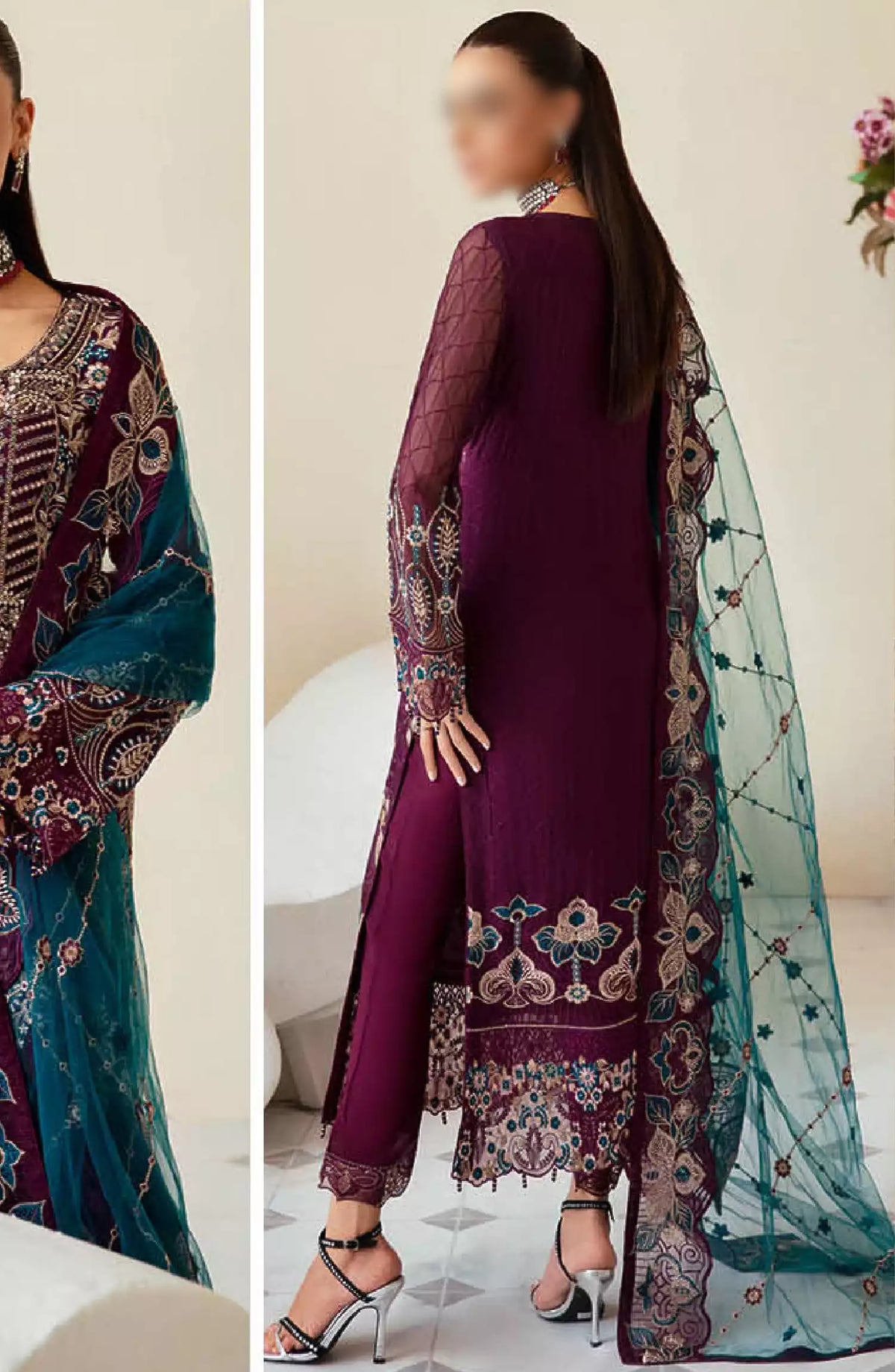 Dastoor by Ramsha Embroidered Chiffon Unstitched 3 Piece Suit - P-102 - RM26SOTD - Purple - Festive Collection