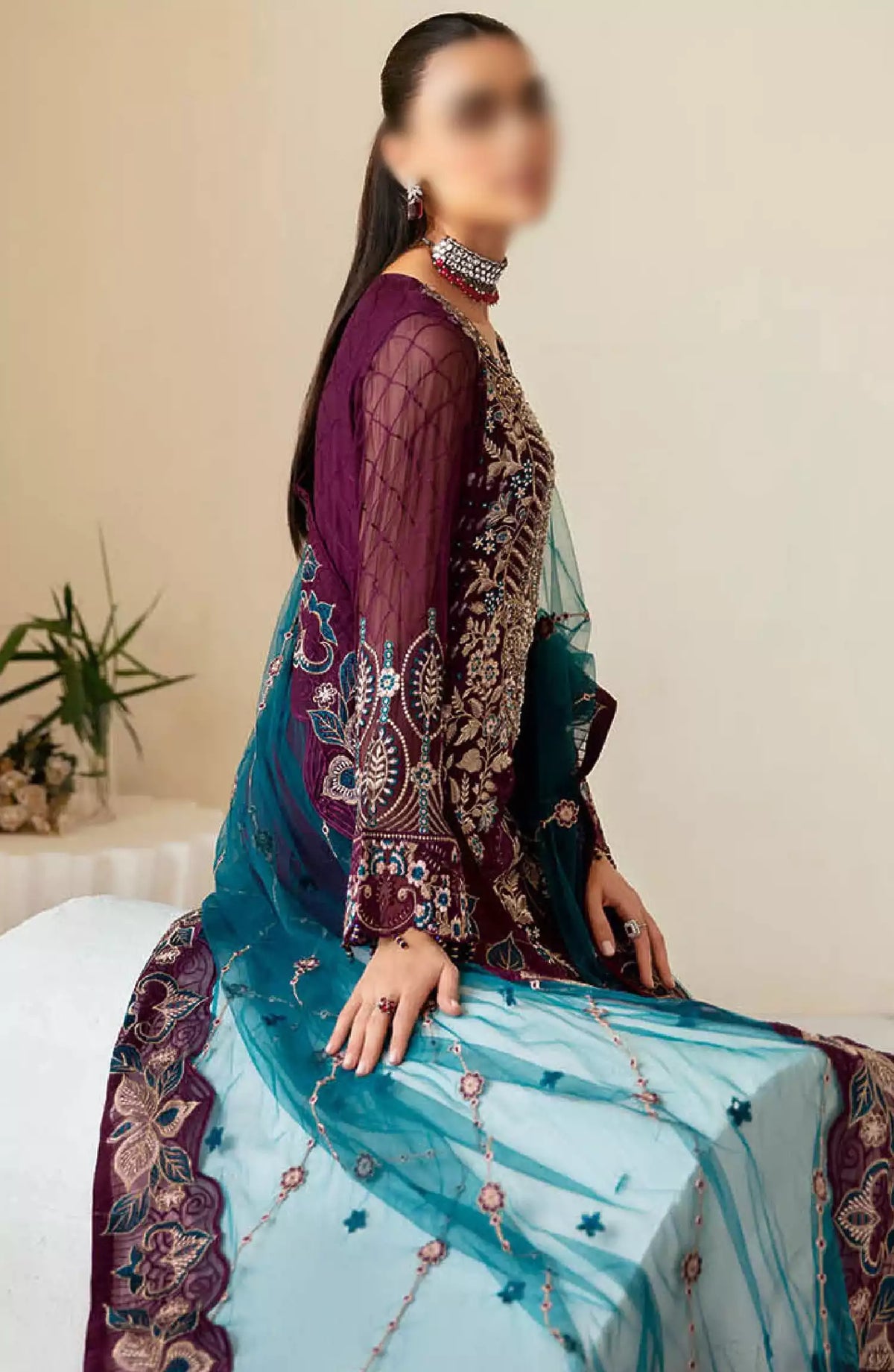 Dastoor by Ramsha Embroidered Chiffon Unstitched 3 Piece Suit - P-102 - RM26SOTD - Purple - Festive Collection