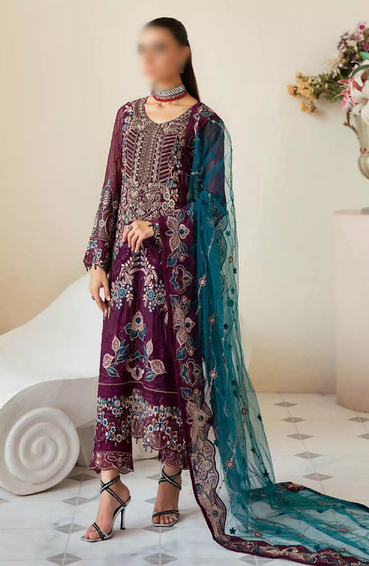 Dastoor by Ramsha Embroidered Chiffon Unstitched 3 Piece Suit - P-102 - RM26SOTD - Purple - Festive Collection