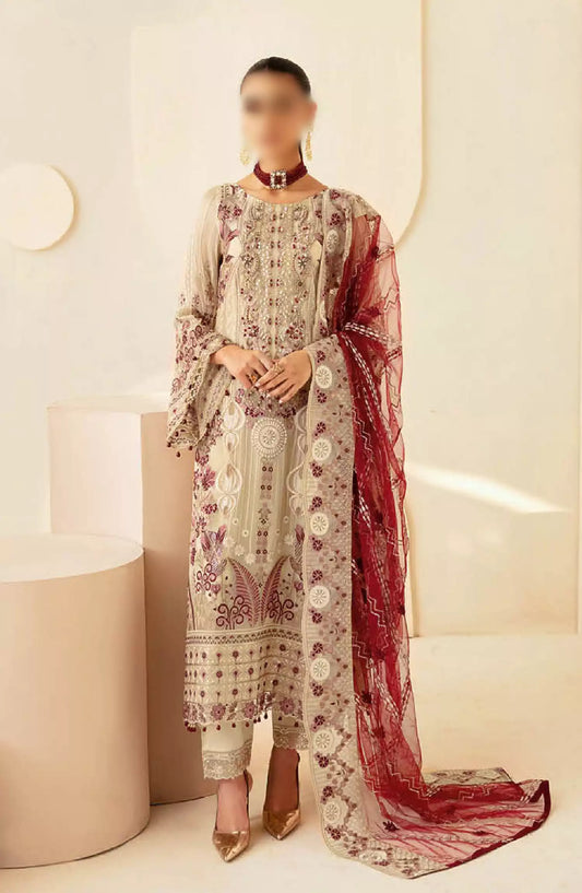 Dastoor by Ramsha Embroidered Chiffon Unstitched 3 Piece Suit - P-103 - RM26SOTD - Fawn - Festive Collection