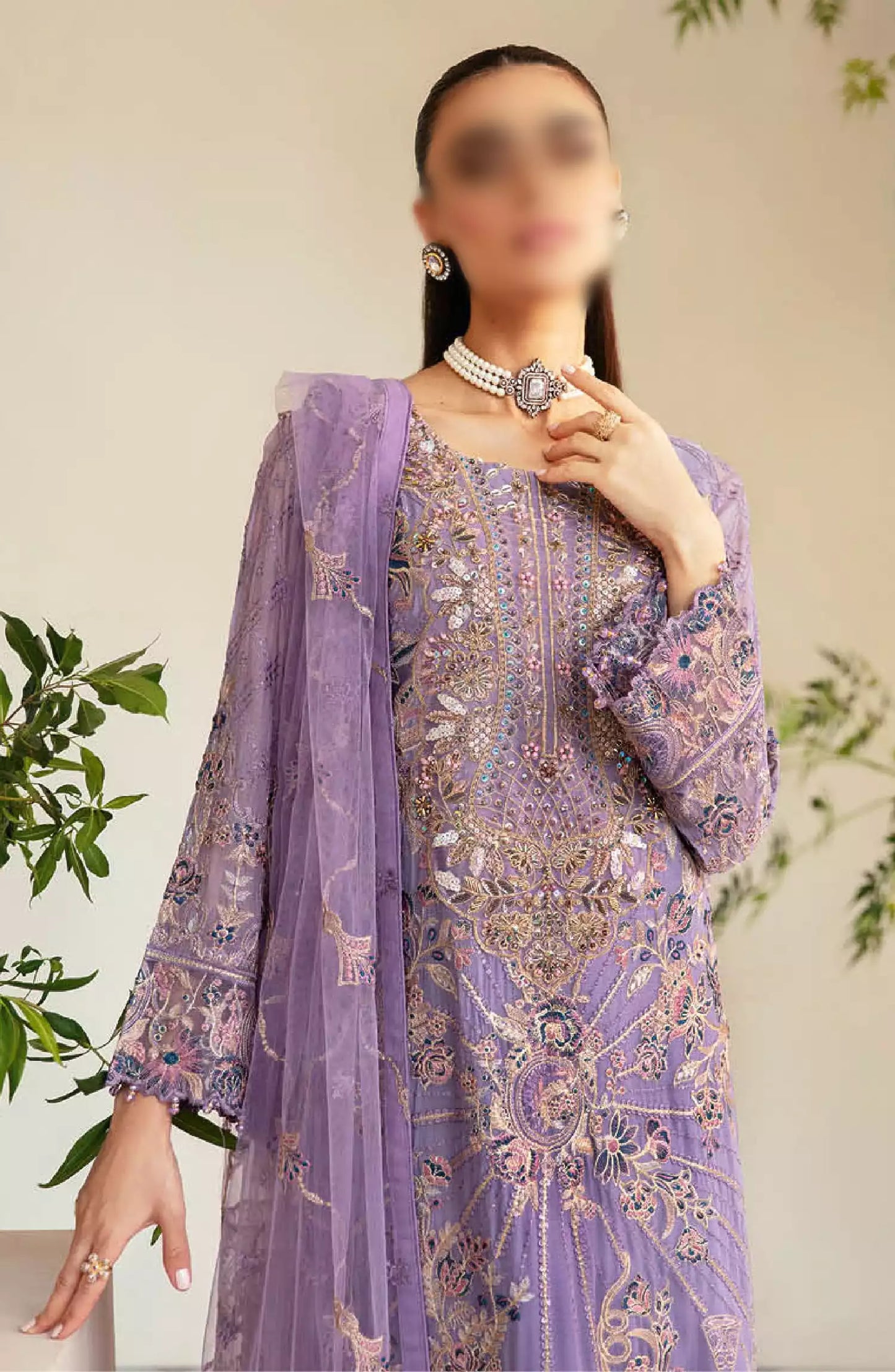 Dastoor by Ramsha Embroidered Chiffon Unstitched 3 Piece Suit - P-104 - RM26SOTD - Purple - Festive Collection