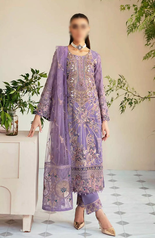 Dastoor by Ramsha Embroidered Chiffon Unstitched 3 Piece Suit - P-104 - RM26SOTD - Purple - Festive Collection