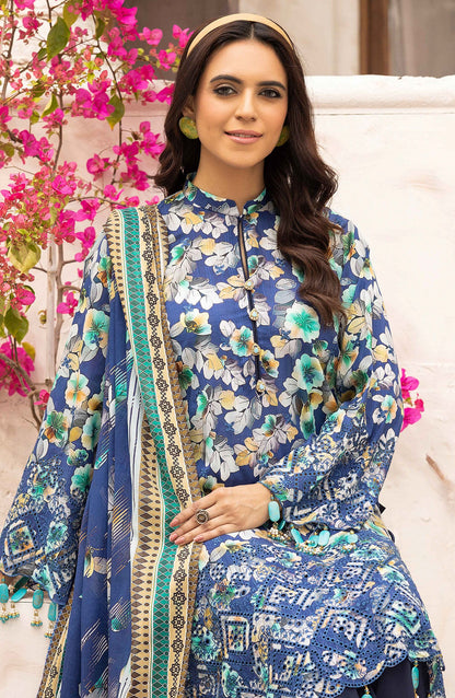 NUR Embroidered Lawn Unstitched 3 Piece Suit - P-232 - NUR25MP - Blue - Summer Collection