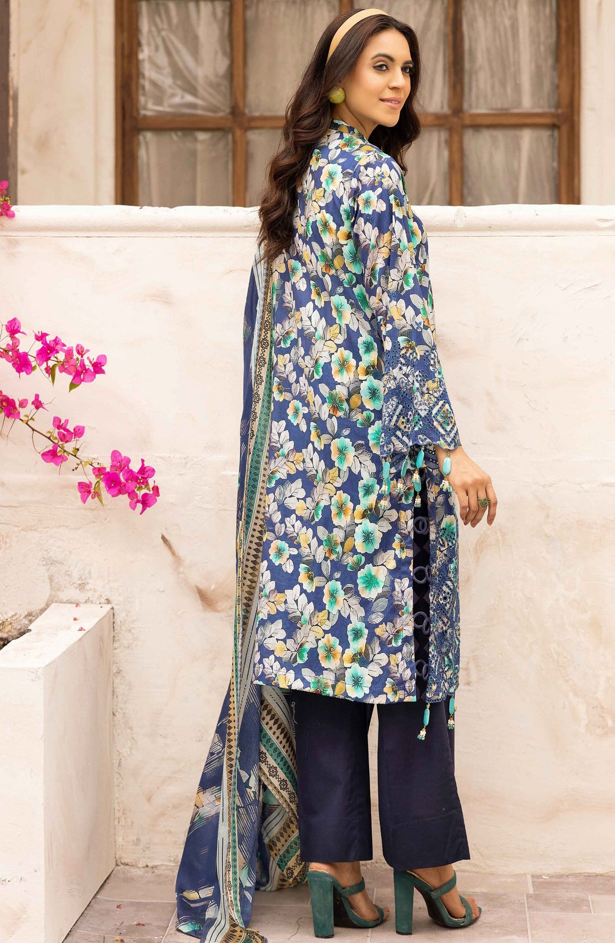 NUR Embroidered Lawn Unstitched 3 Piece Suit - P-232 - NUR25MP - Blue - Summer Collection