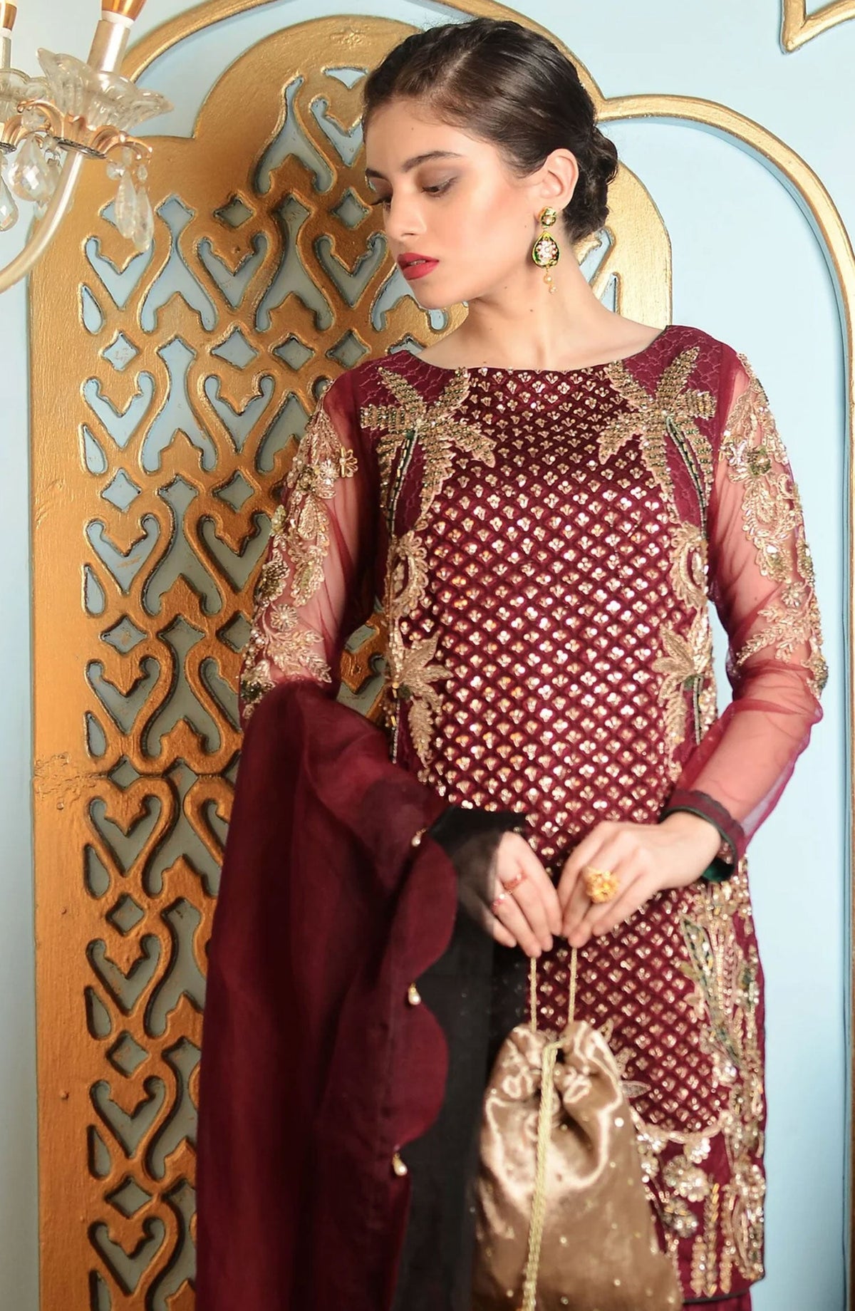 Hues Atelier Embroidered Zardozai 3 Piece - Plum Haute - HA25LF - Purple - Festive Collection