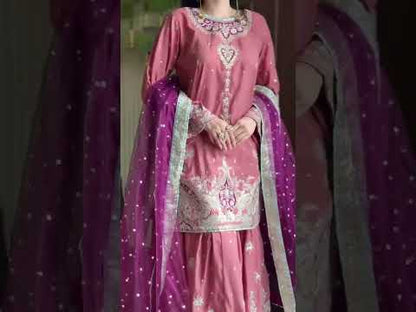 Ethnic Luxury Embroidered Viscose 3-Piece Sharara Suit | Ready to Wear - TC-1800