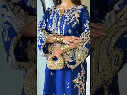 ETHNC Luxury Floral Embroidered Kaftan – Pure Viscose Raw Silk | Ready to Wear - TC-1801