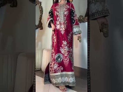 ETHNC Luxury Floral Embroidered Kaftan – Pure Viscose Raw Silk | Ready to Wear - TC-1795