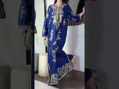 ETHNC Luxury Floral Hand Embellished Kaftan – Pure Viscose Raw Silk | Ready to Wear - TC-1783