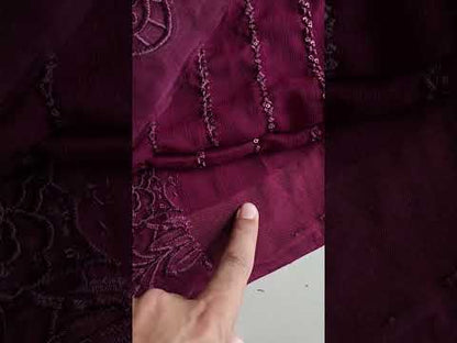 Azure Garnet Majesty Luxury Embroidered Chiffon Edit'25 - TC-1535