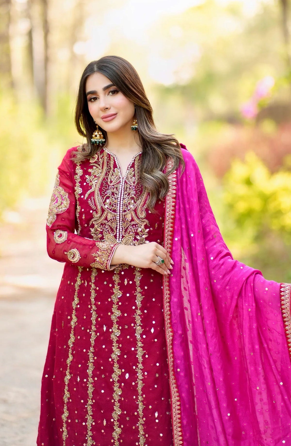 Hues Atelier Embroidered Zardozai 3 Piece - Red Zardozi - HA25LF - Red - Festive Collection