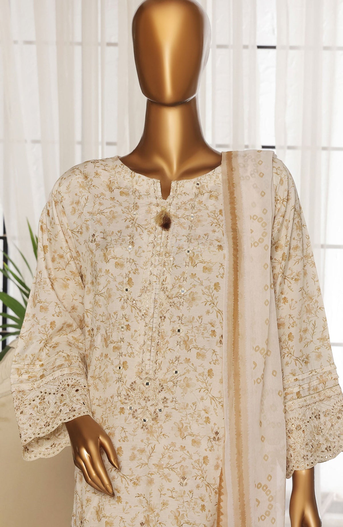 Majestic by HZ Textile Embroidered Rawsilk Stitched 3 Piece Suit - RTE-012 - HZ25MESF - Off White - Festive Collection