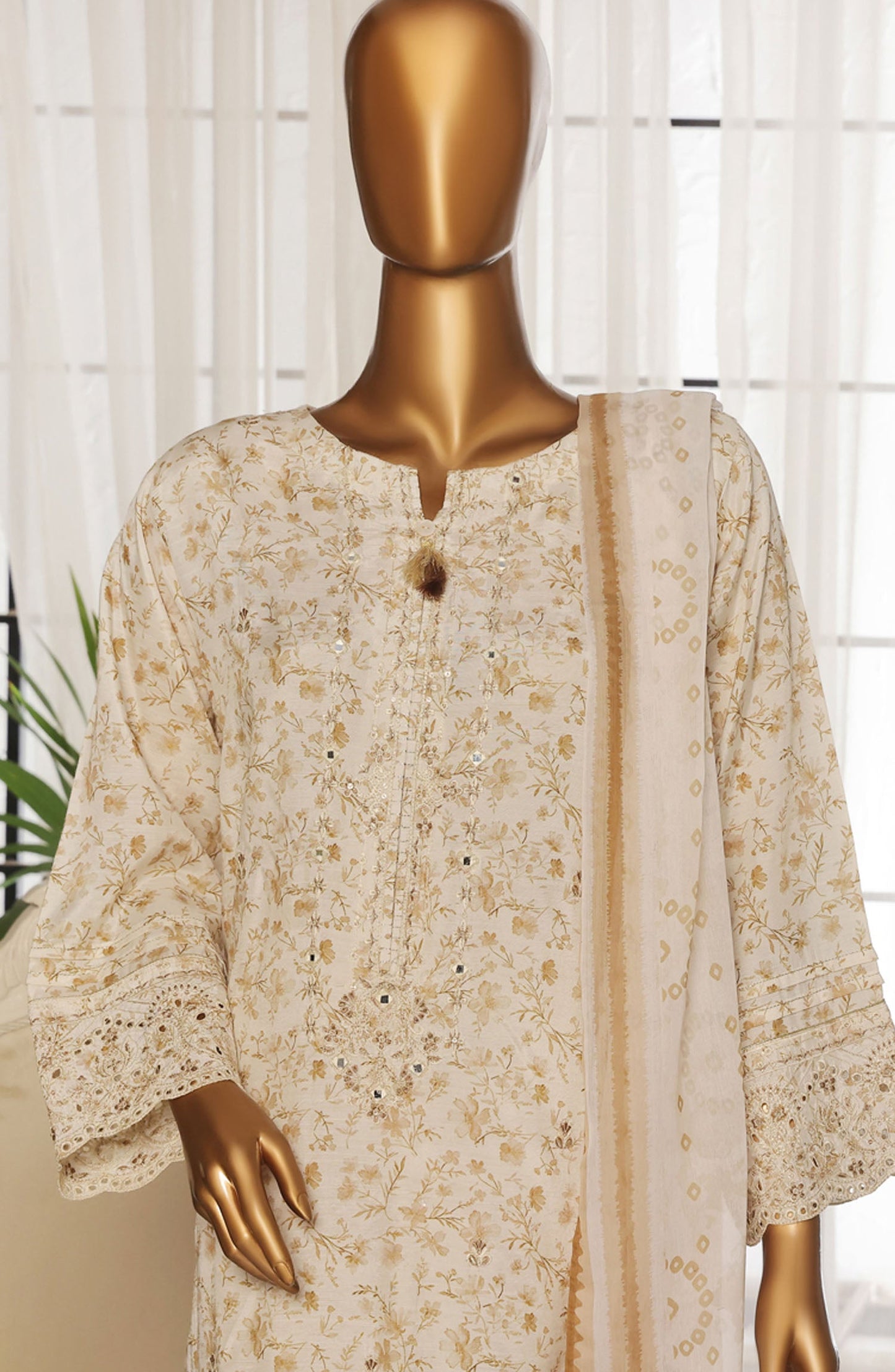 Majestic by HZ Textile Embroidered Rawsilk Stitched 3 Piece Suit - RTE-012 - HZ25MESF - Off White - Festive Collection