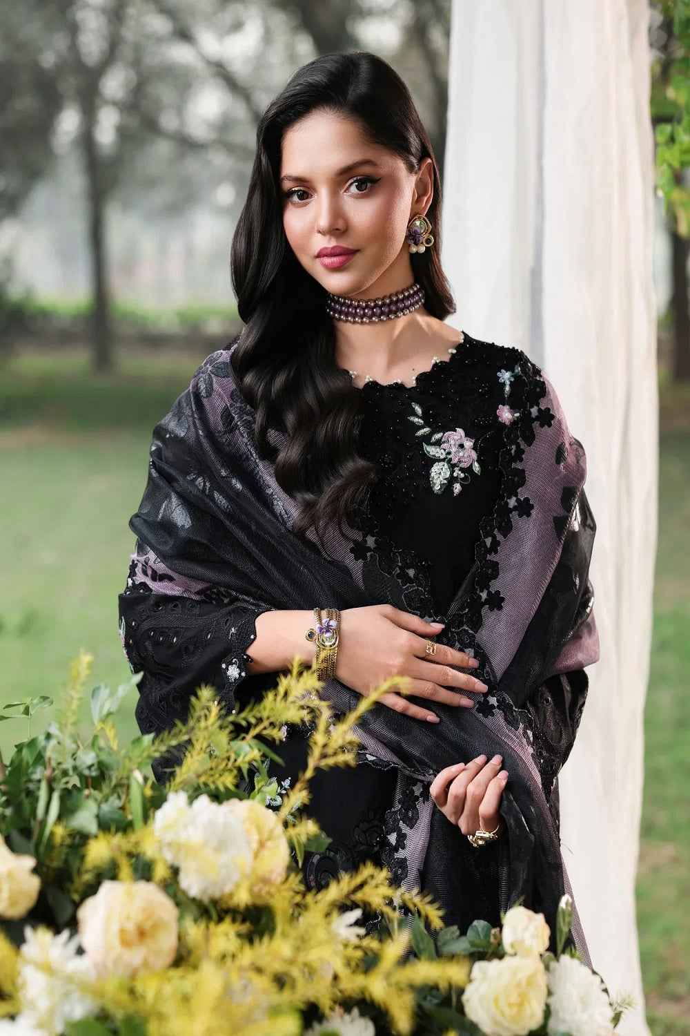 Sardinia TALES OF PETALS Luxury Lawn'26 - MIDNIGHT BLOOM - TC-1577