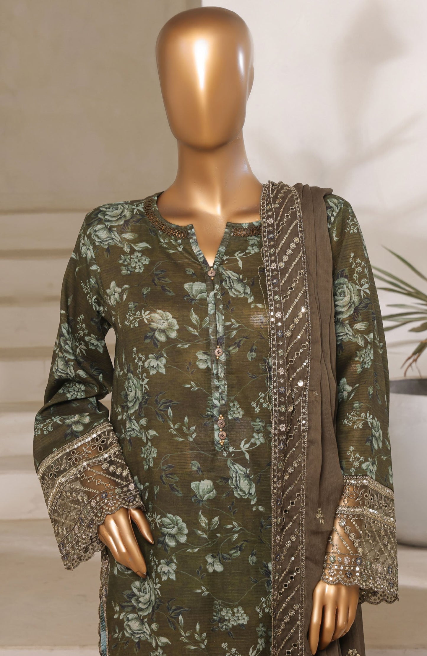 Malika by Sadabahar Embroidered Lawn Stitched 3 Piece Suit - D-01 - SBD25MEFV5 - Green - Summer Collection