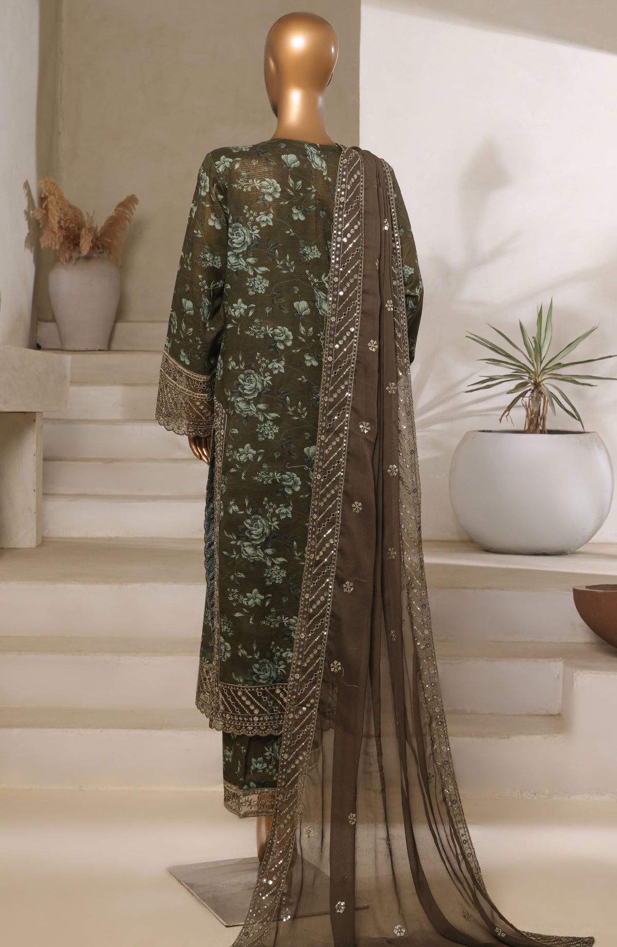 Malika by Sadabahar Embroidered Lawn Stitched 3 Piece Suit - D-01 - SBD25MEFV5 - Green - Summer Collection