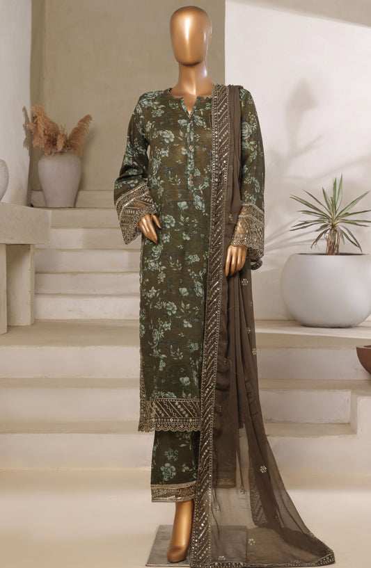 Malika by Sadabahar Embroidered Lawn Stitched 3 Piece Suit - D-01 - SBD25MEFV5 - Green - Summer Collection