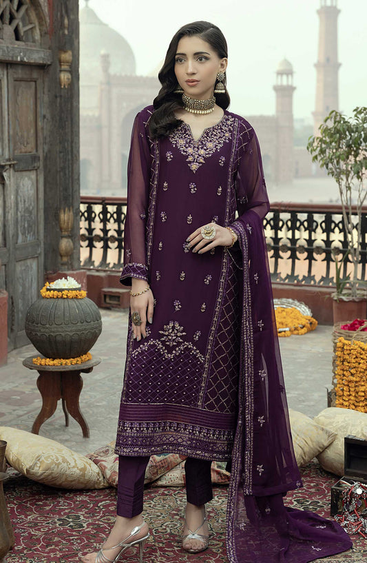 Shamooz Embroidered Chiffon Stitched 3 Piece - SEM-0776 Indigo - Purple - Festive Collection