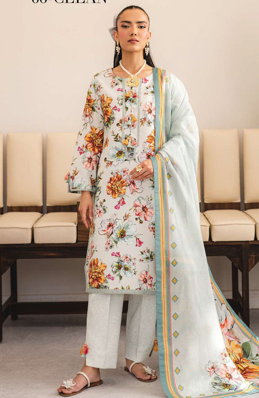 Sheen by Alizeh Printed Lawn Unstitched 3 Piece Suit - D-06 Celan - ALZ25SHEEN - White - Summer Collection