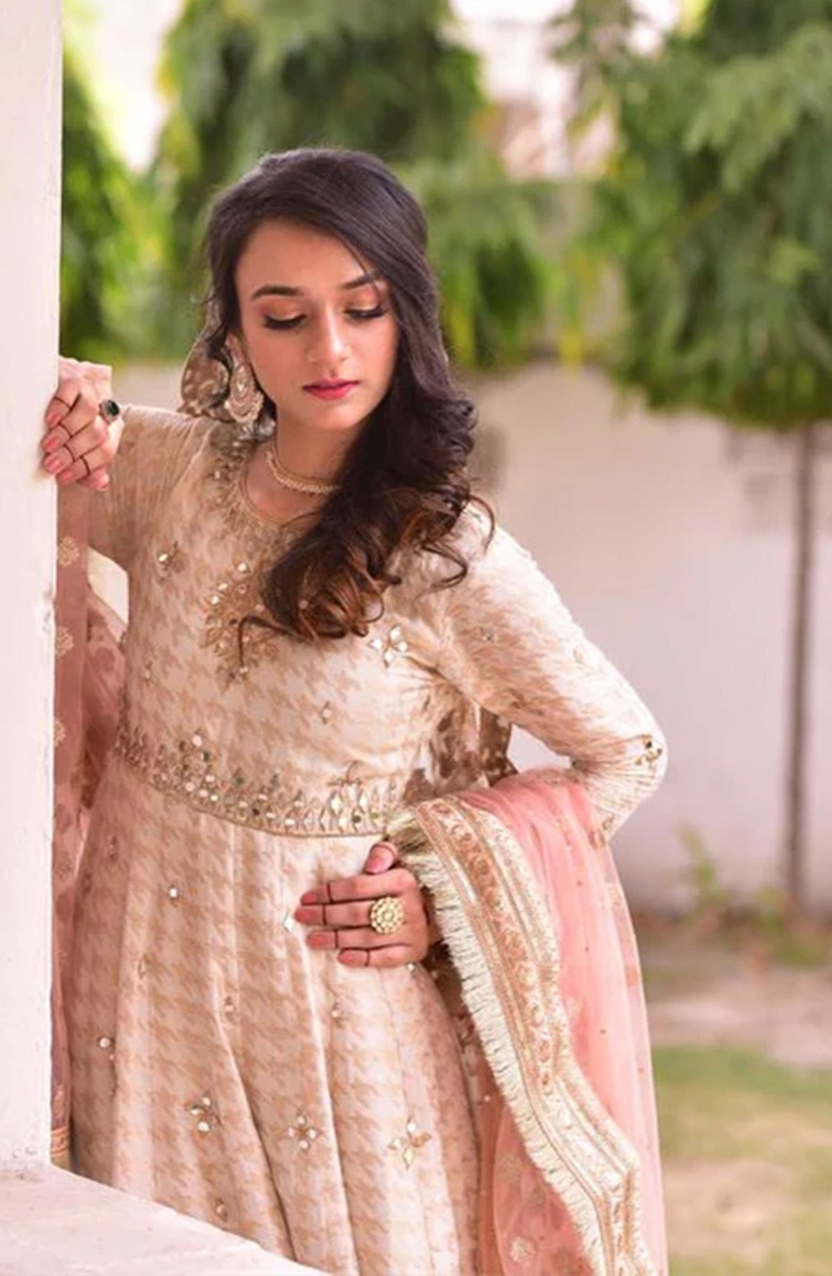 Hues Atelier Embroidered Organza 3 Piece - Sheesha Formal Pishwaas - HA25LF - Peach - Festive Collection