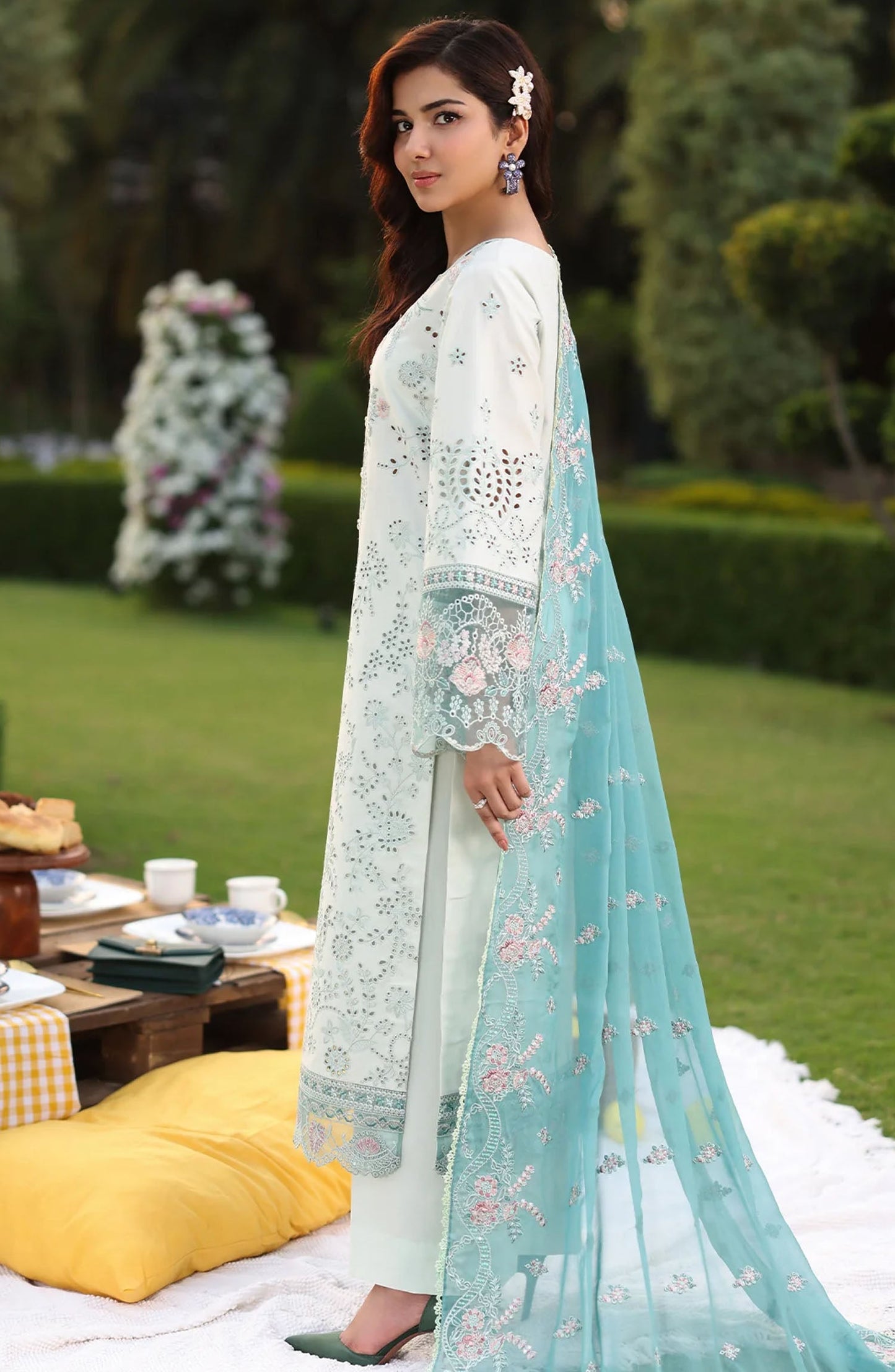 Hayam by Imrozia Embroidered Lawn Unstitched 3 Piece Suit - SL-88 Hiba - IMP25HELL - Blue - Luxury Summer Collection