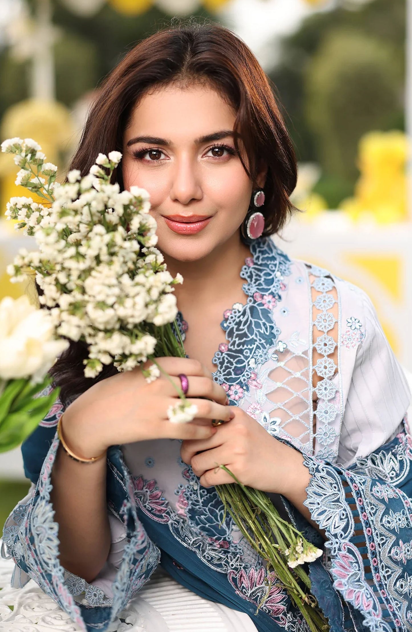 Hayam by Imrozia Embroidered Lawn Unstitched 3 Piece Suit - SL-96 Munira - IMP25HELL - Blue - Luxury Summer Collection
