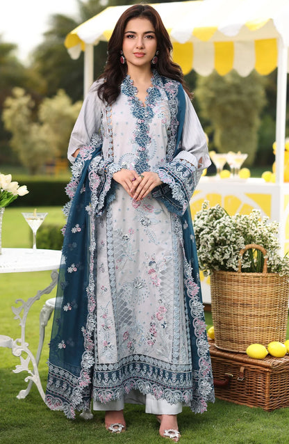 Hayam by Imrozia Embroidered Lawn Unstitched 3 Piece Suit - SL-96 Munira - IMP25HELL - Blue - Luxury Summer Collection