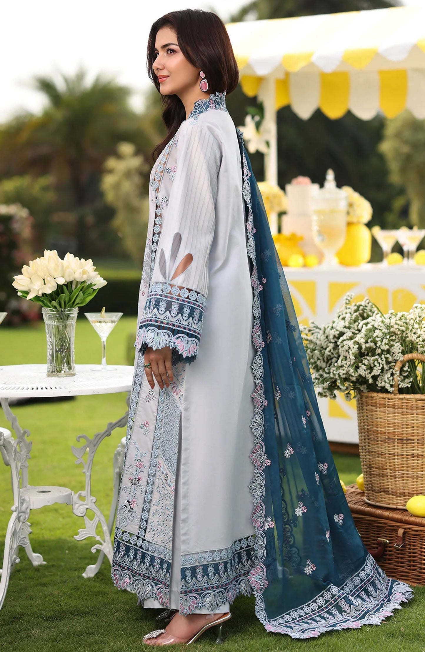 Hayam by Imrozia Embroidered Lawn Unstitched 3 Piece Suit - SL-96 Munira - IMP25HELL - Blue - Luxury Summer Collection