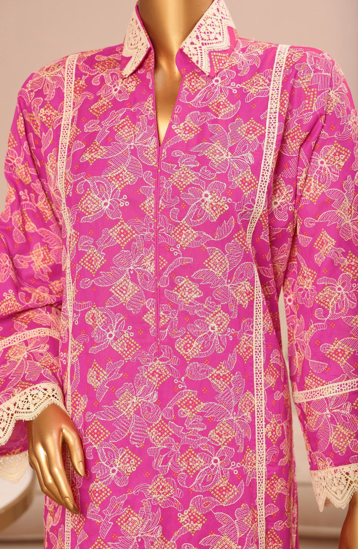 Bin Saeed Embroidered Lawn Stitched 3 Piece Suit - SM-794 - BS25ELCV4 - Pink - Summer Collection