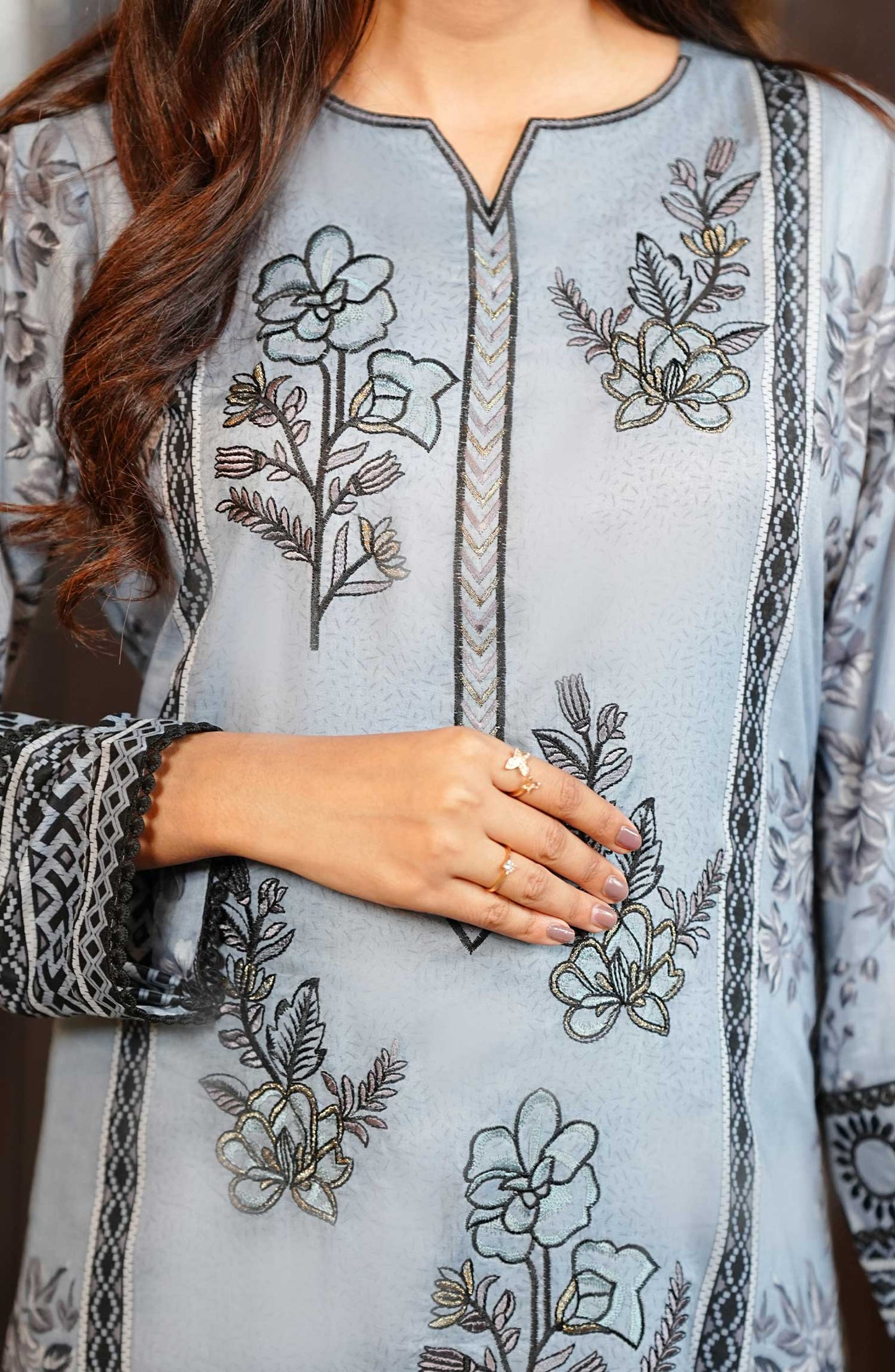 Soirees by Maryum Maniya Embroidered Lawn Unstitched 3 Piece Suit SS-34 MM25SS Blue - Summer Collection