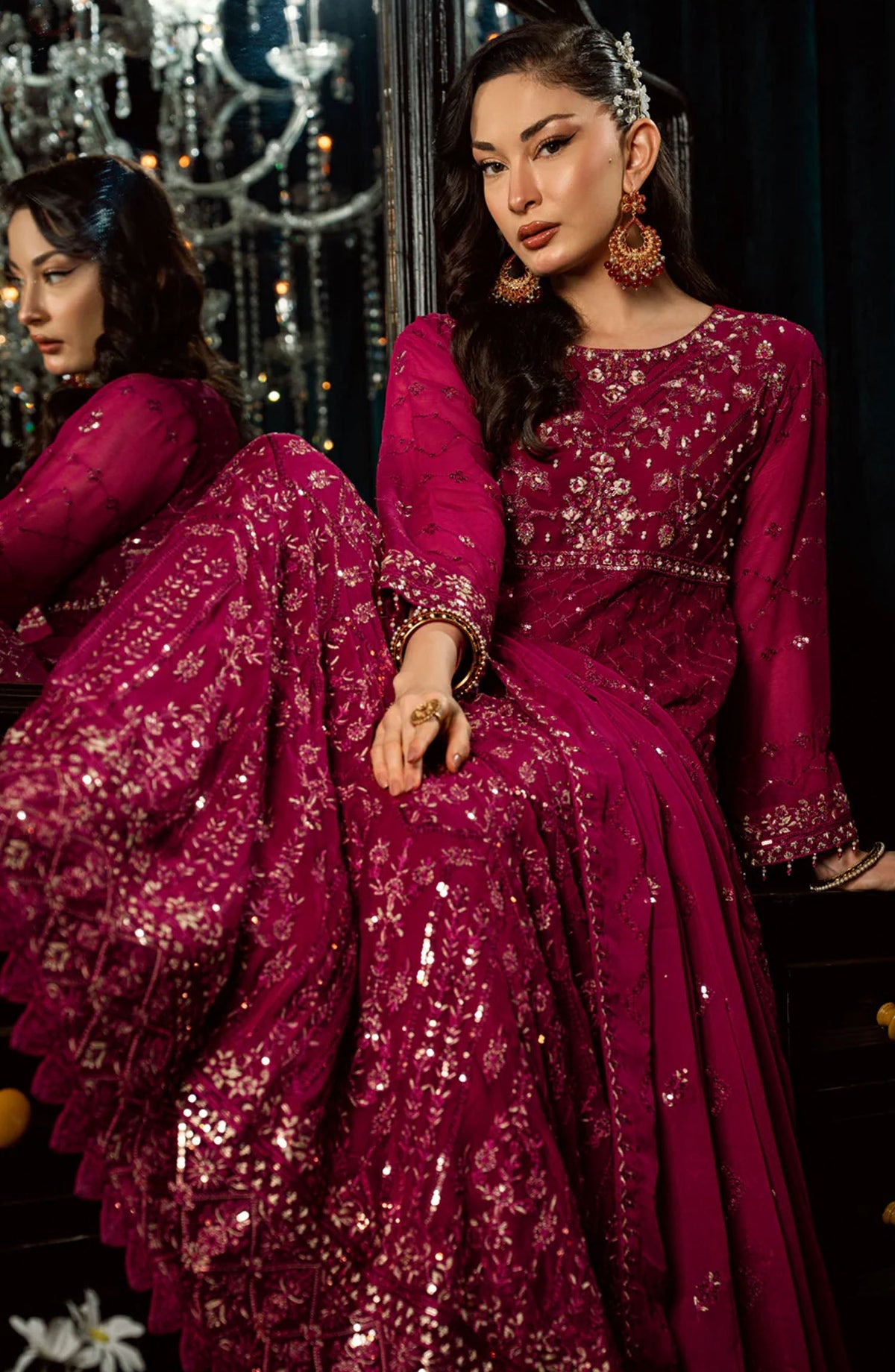 Elara by Shamooz Embroidered Chiffon Unstitched 3 Piece Suit - SU-0121 Maya - SMZ25EF - Magenta - Festive Collection