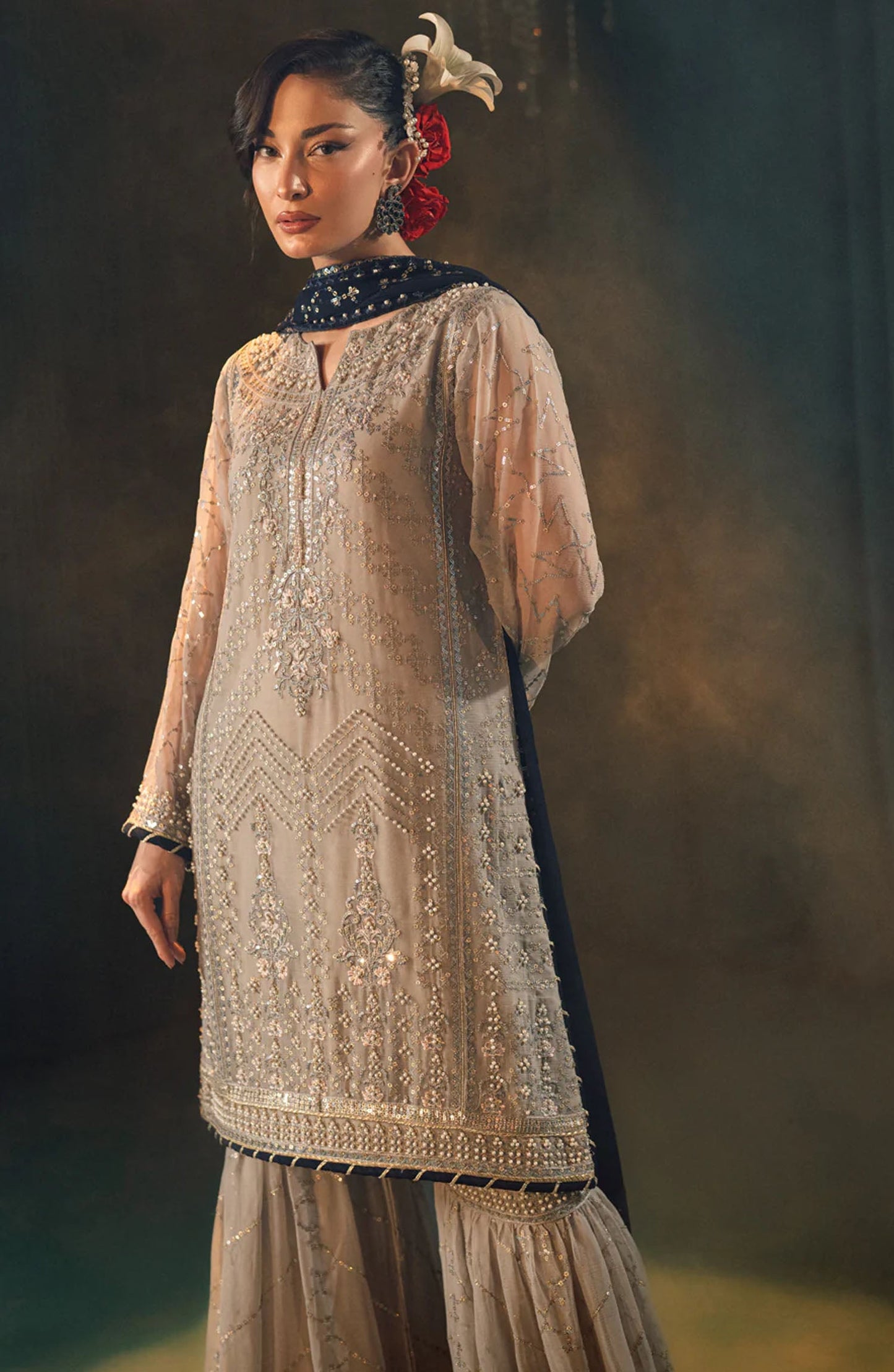 Elara by Shamooz Embroidered Chiffon Unstitched 3 Piece Suit - SU-0122 Kubra - SMZ25EF - Grey - Festive Collection