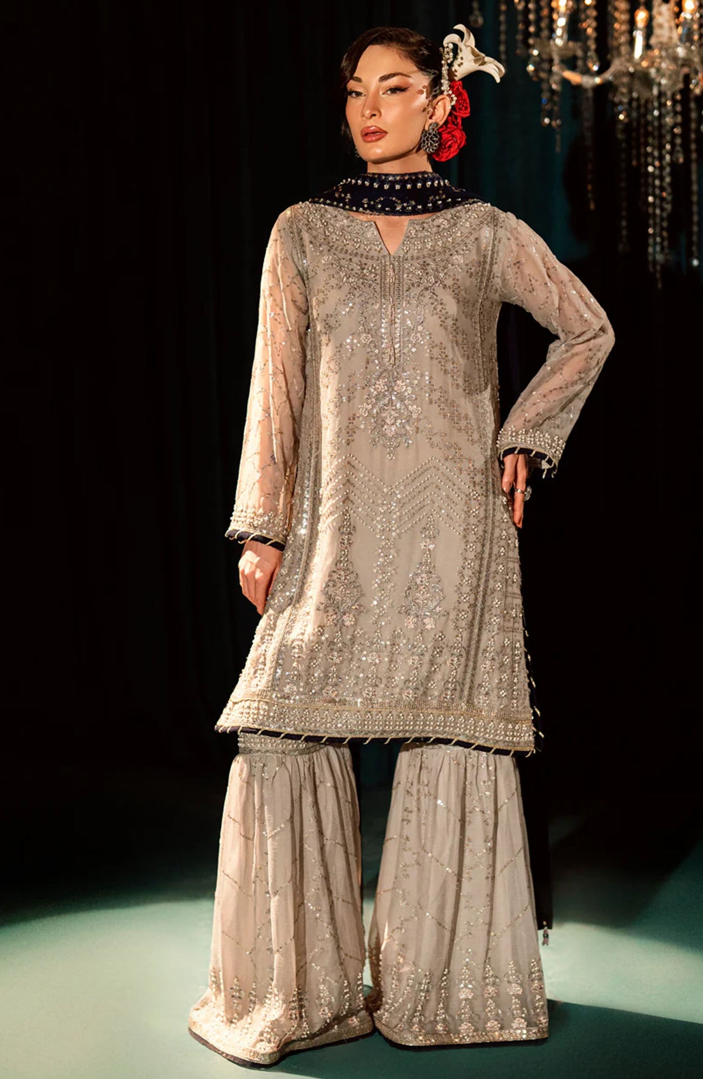 Elara by Shamooz Embroidered Chiffon Unstitched 3 Piece Suit - SU-0122 Kubra - SMZ25EF - Grey - Festive Collection