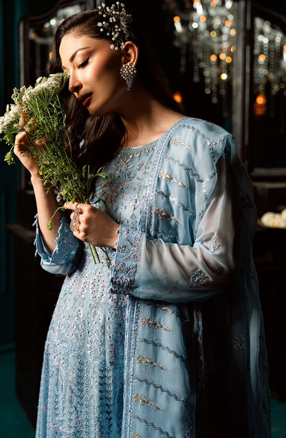 Elara by Shamooz Embroidered Chiffon Unstitched 3 Piece Suit - SU-0123 Sawaan - SMZ25EF - Blue - Festive Collection