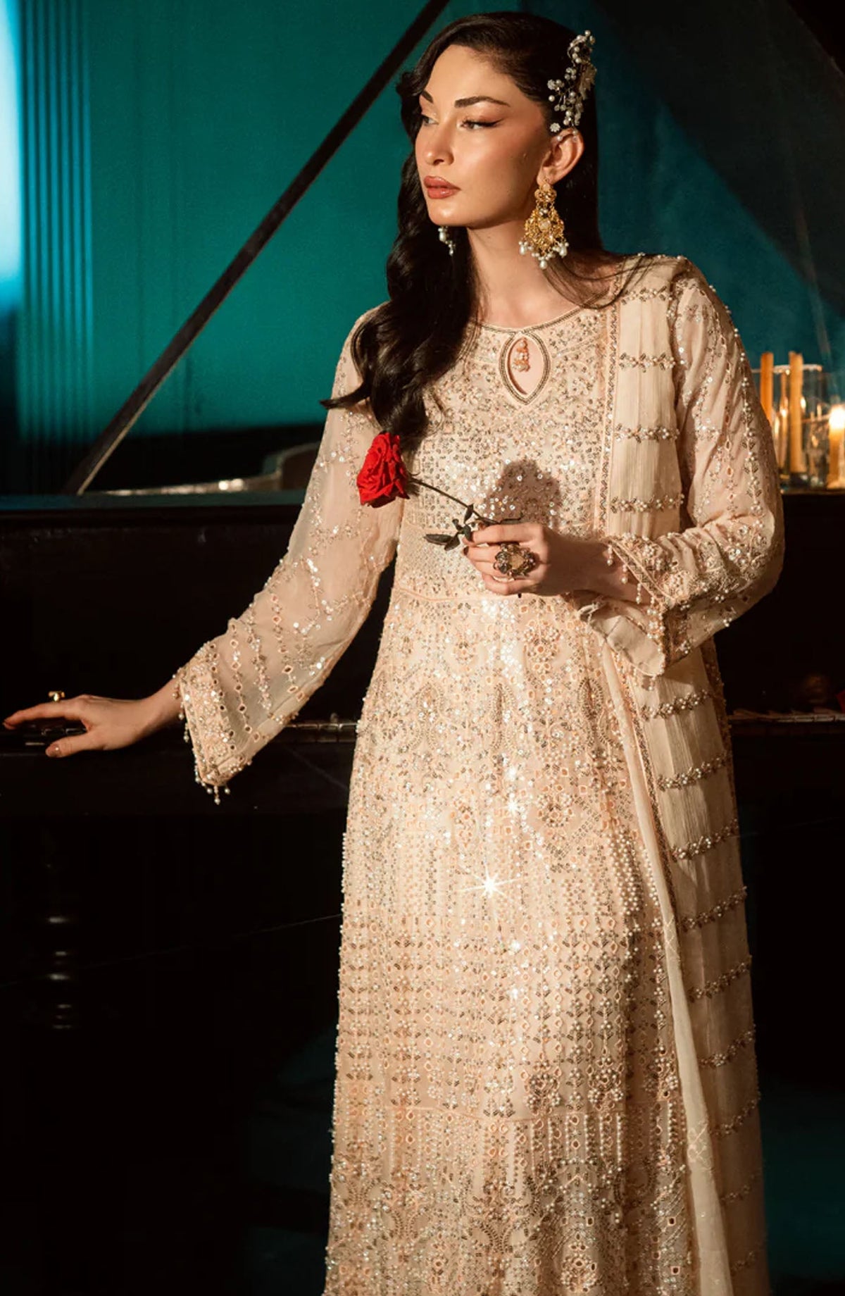 Elara by Shamooz Embroidered Chiffon Unstitched 3 Piece Suit - SU-0124 Roha - SMZ25EF - Peach - Festive Collection