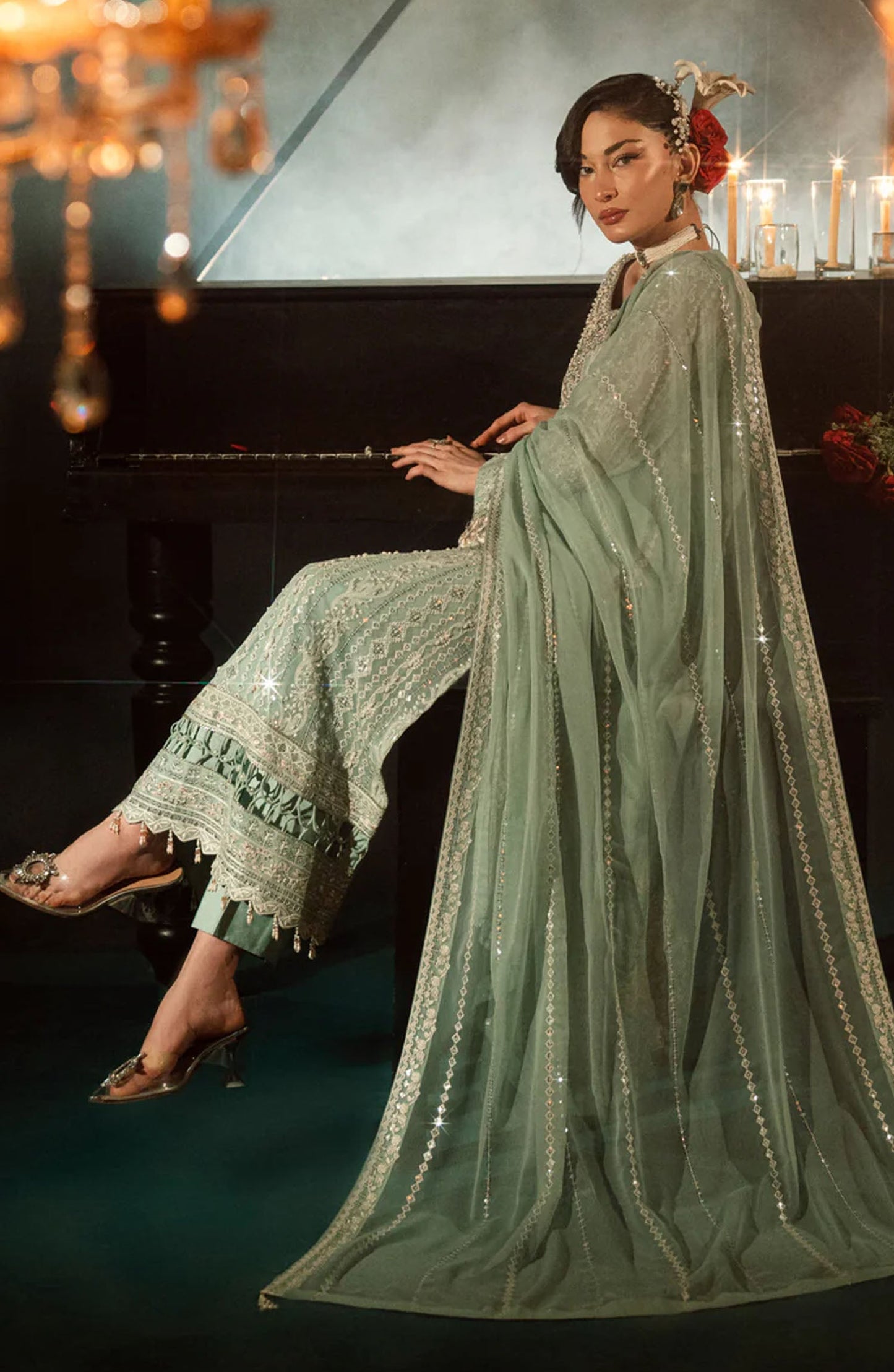 Elara by Shamooz Embroidered Chiffon Unstitched 3 Piece Suit - SU-0125 Ayra - SMZ25EF - Green - Festive Collection
