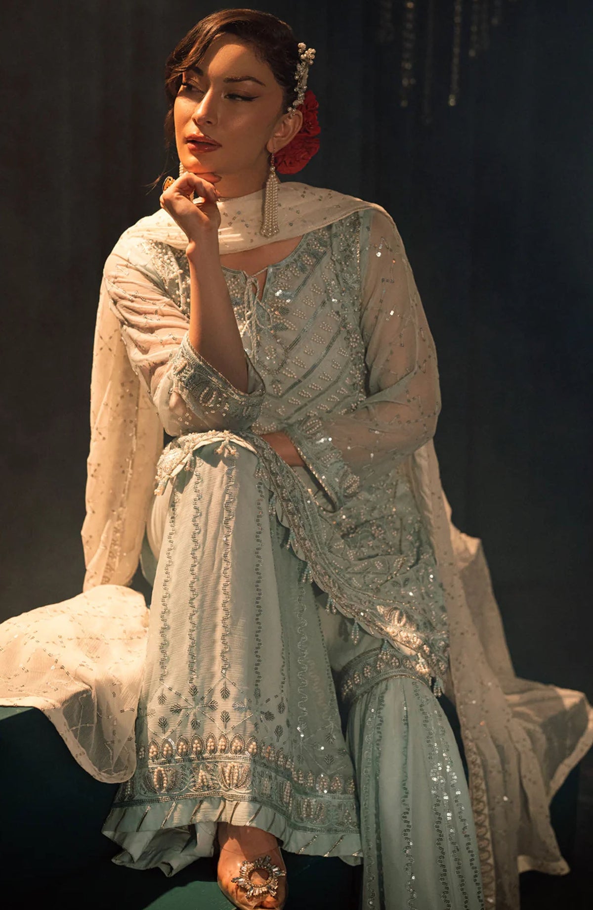 Elara by Shamooz Embroidered Chiffon Unstitched 3 Piece Suit - SU-0126 Ruchi - SMZ25EF - Blue - Festive Collection