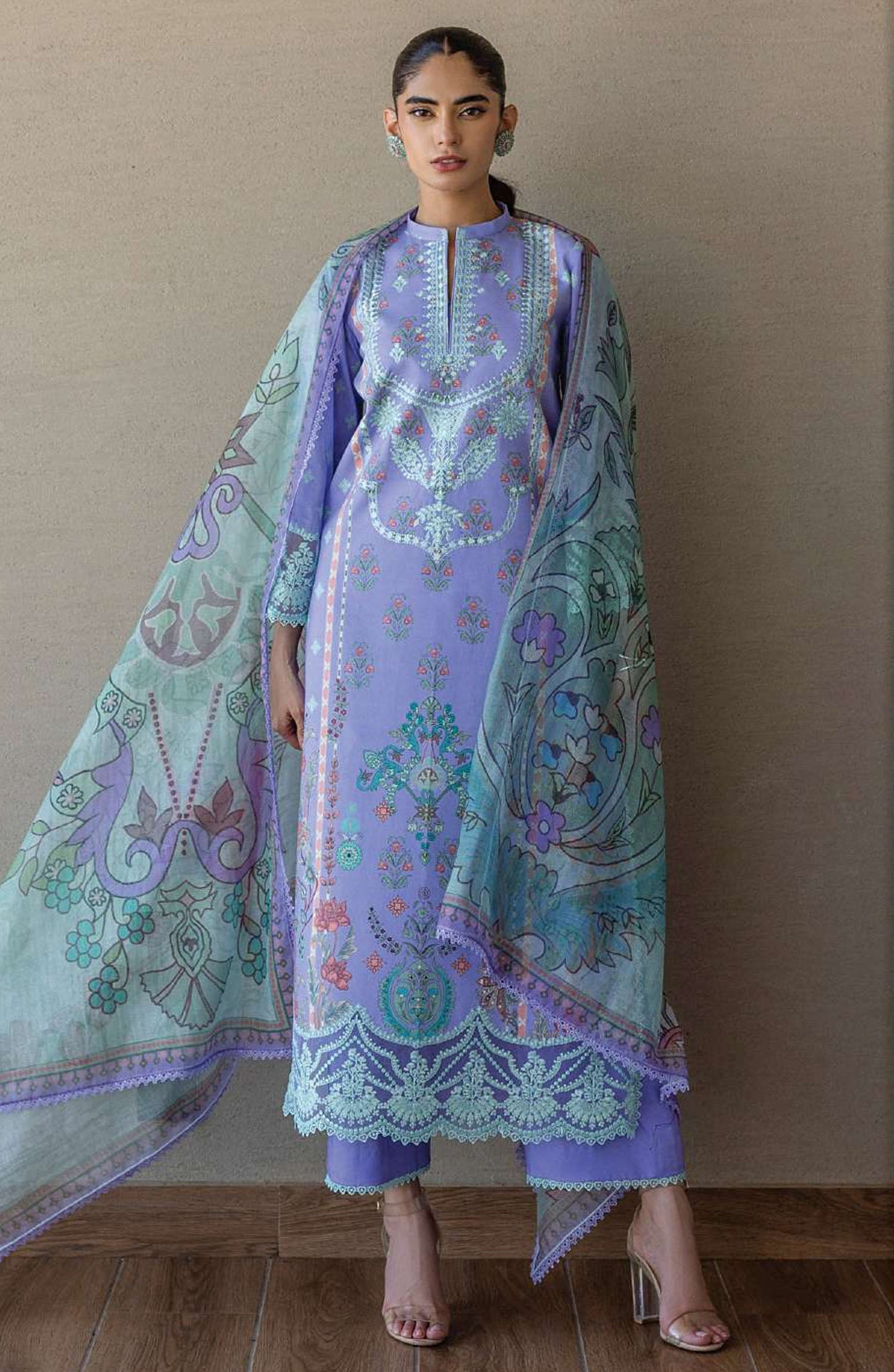Tahra by Zainab Chottani Embroidered Lawn Unstitched 3 Piece Suit - D-15 - ZC25THEL - Purple - Summer Collection
