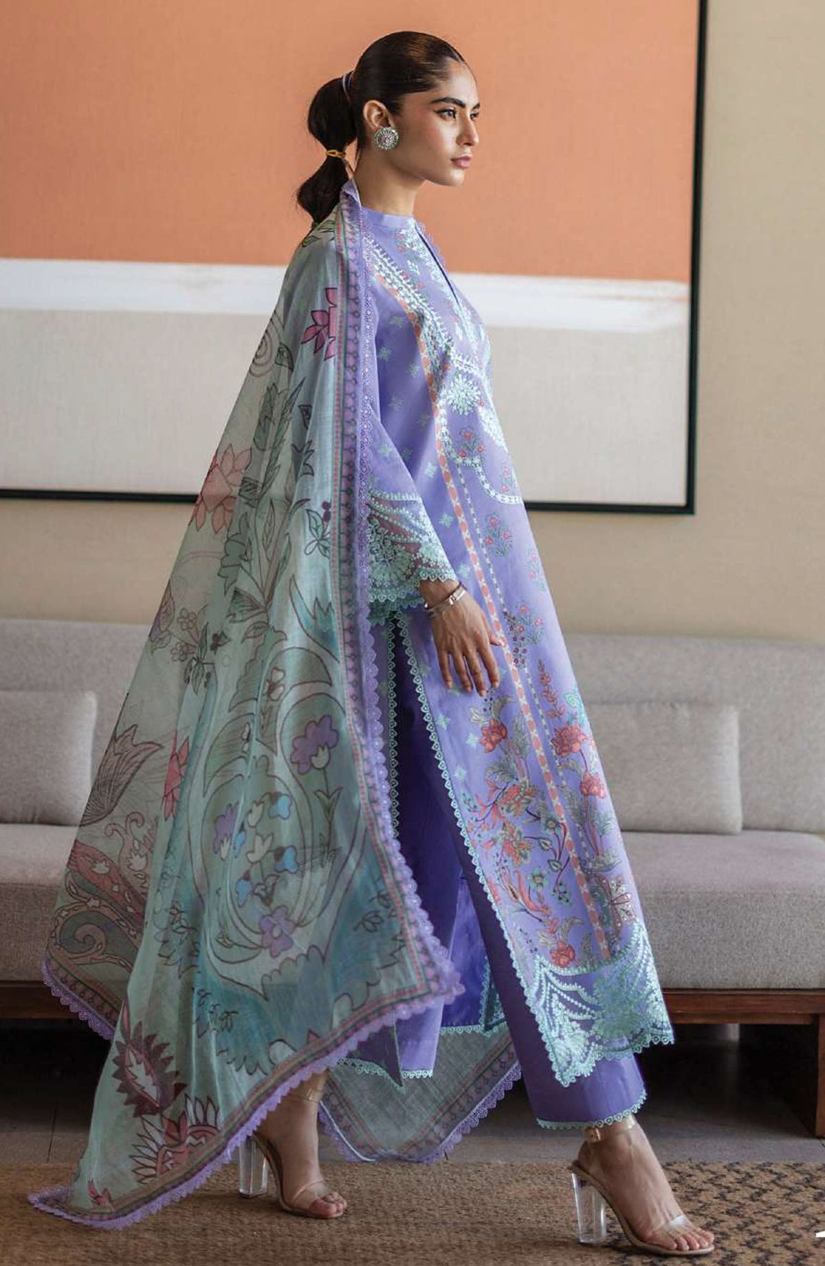 Tahra by Zainab Chottani Embroidered Lawn Unstitched 3 Piece Suit - D-15 - ZC25THEL - Purple - Summer Collection