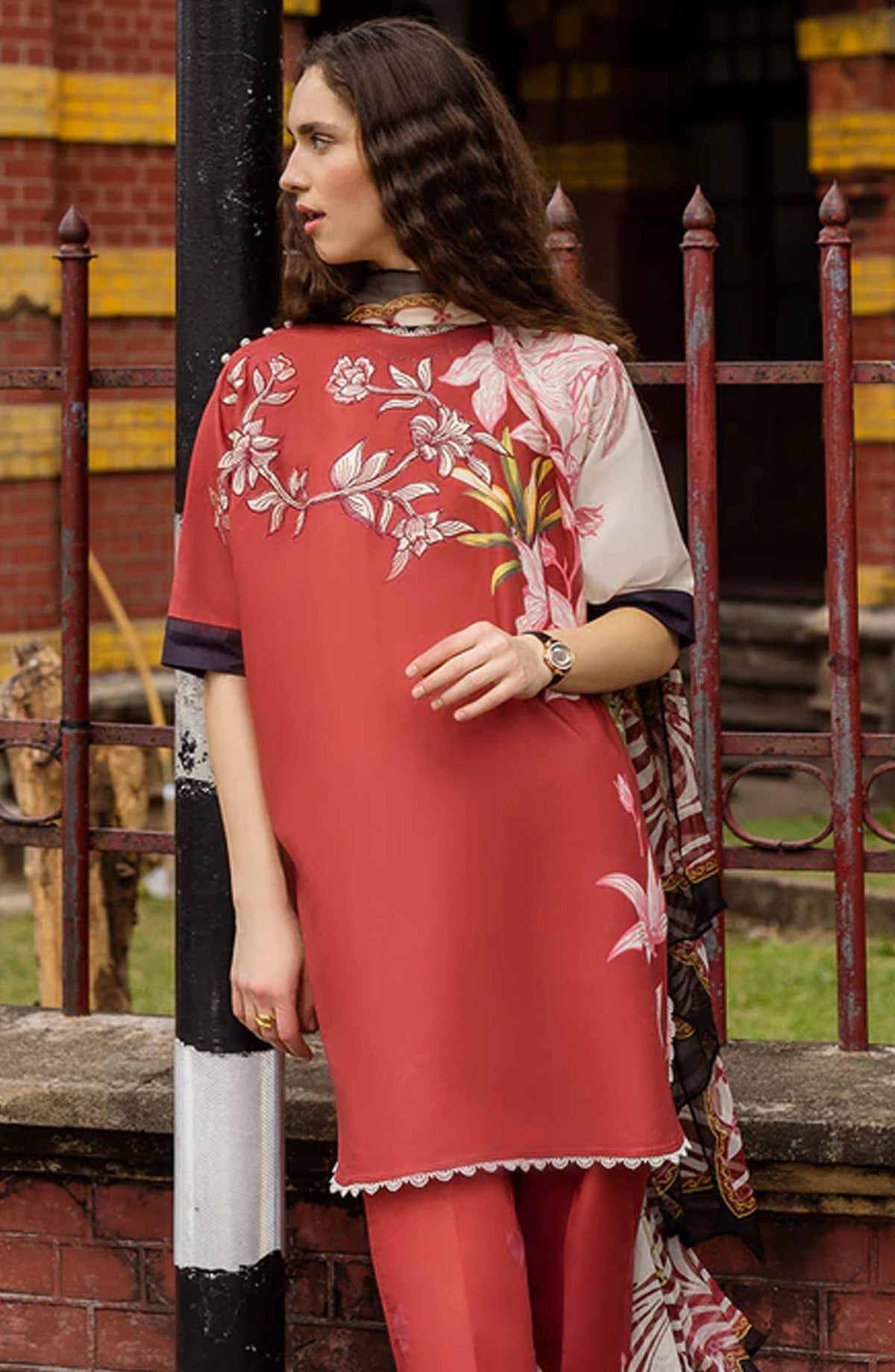 Hemline by Mushq Embroidered Lawn Unstitched 3 Piece Suit - MQ25HLD - Fiorella - Red - Summer Collection