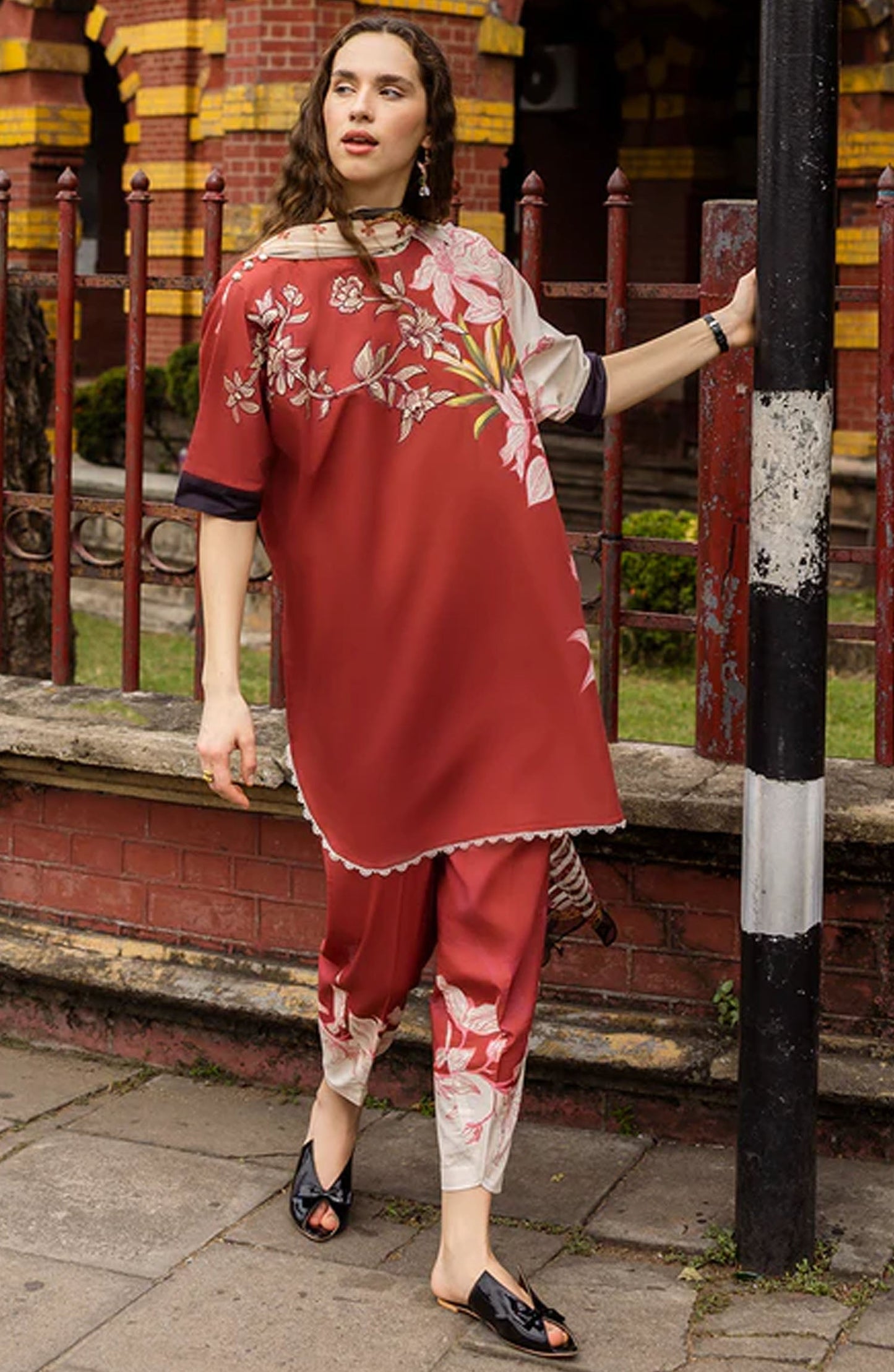 Hemline by Mushq Embroidered Lawn Unstitched 3 Piece Suit - MQ25HLD - Fiorella - Red - Summer Collection