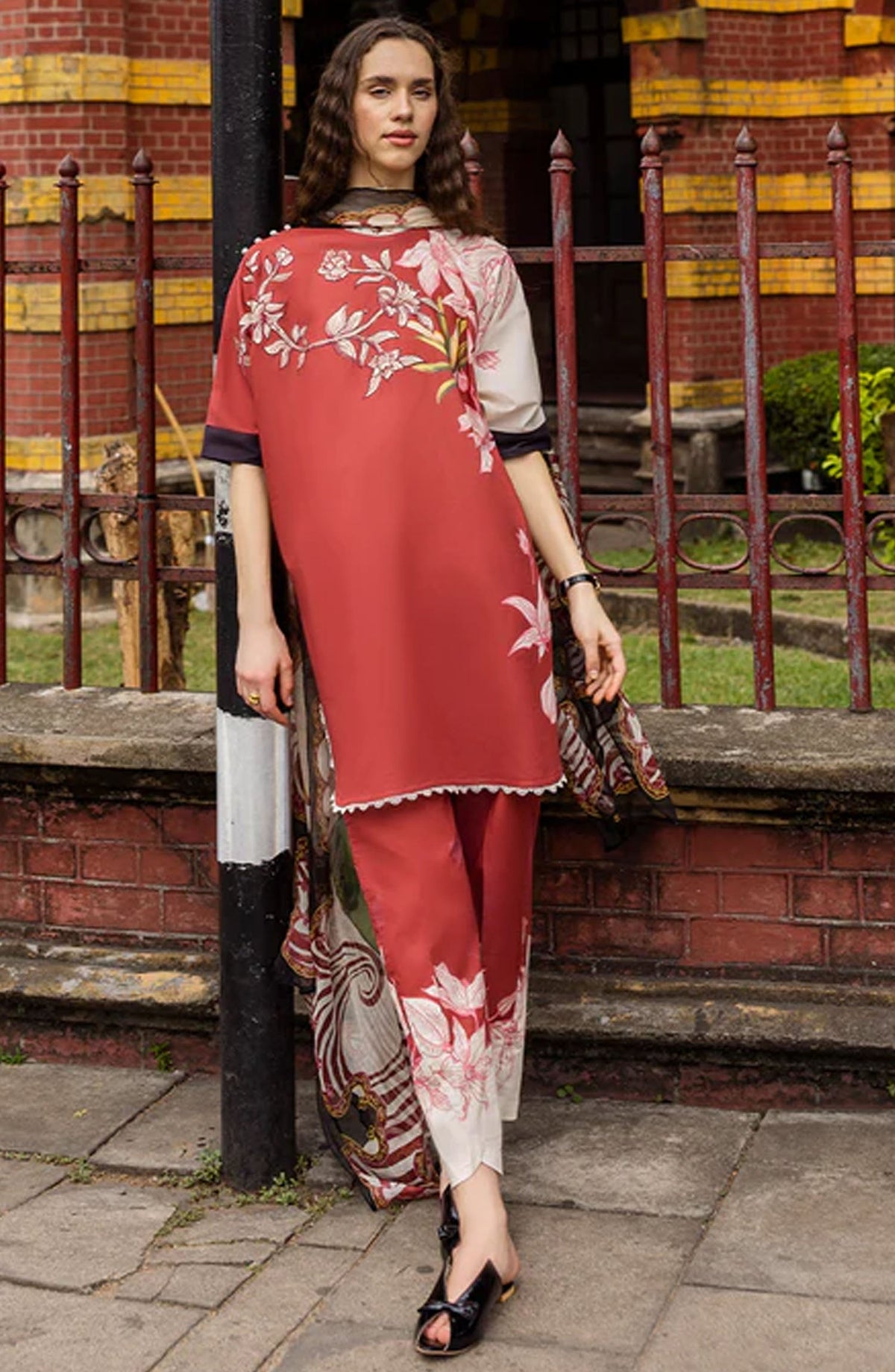 Hemline by Mushq Embroidered Lawn Unstitched 3 Piece Suit - MQ25HLD - Fiorella - Red - Summer Collection